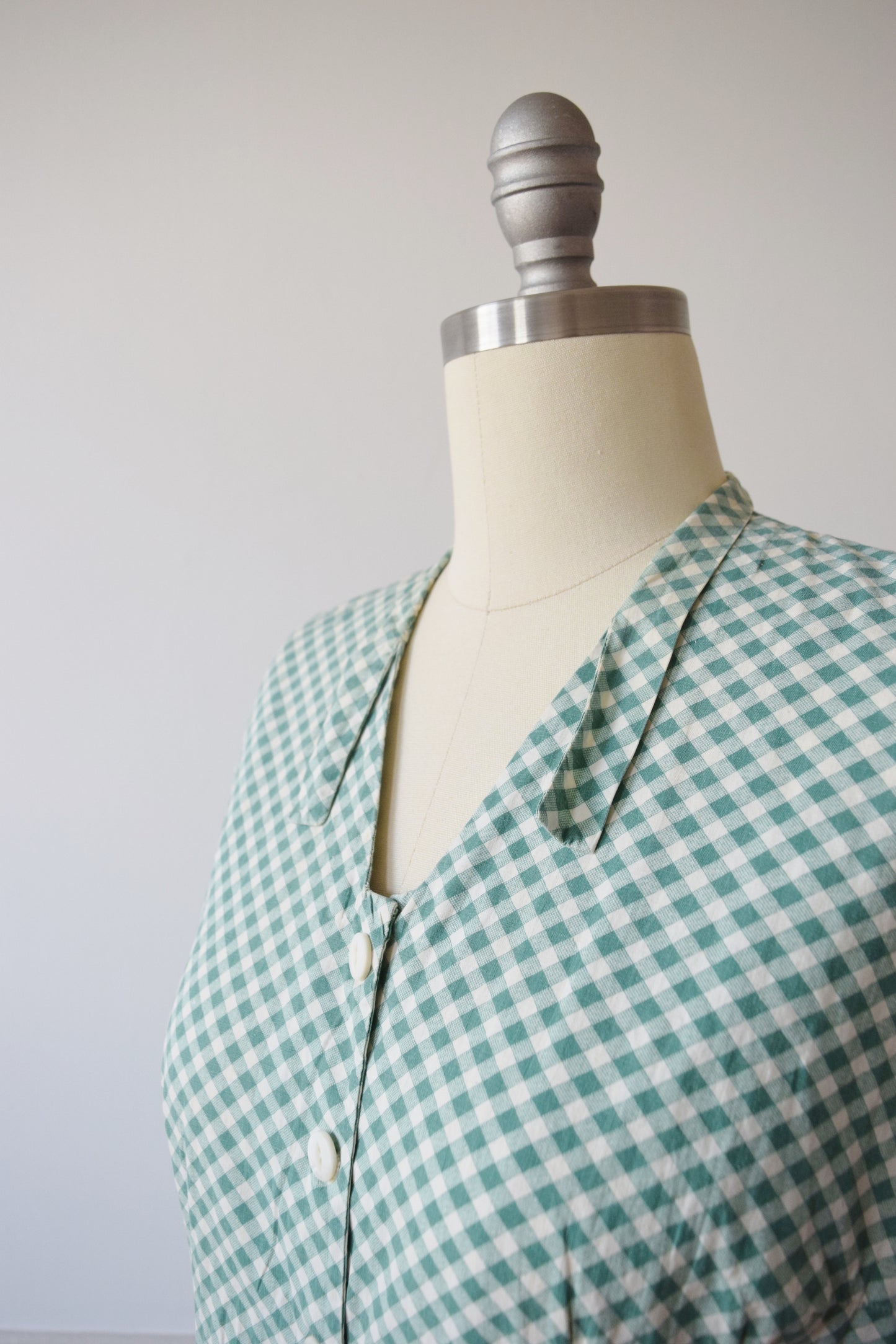 1930s/1940s Green + White Gingham Frock | Day Dress