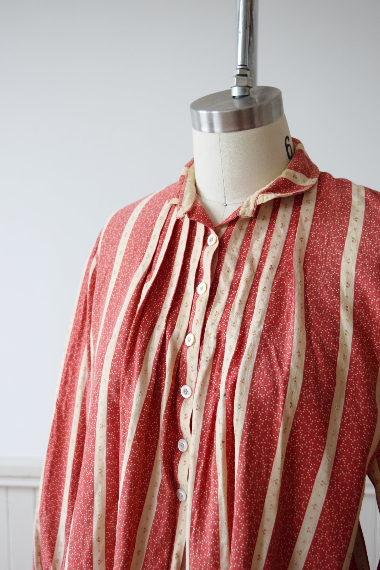 Antique Turn of the Century Red Calico Blouse | S/M