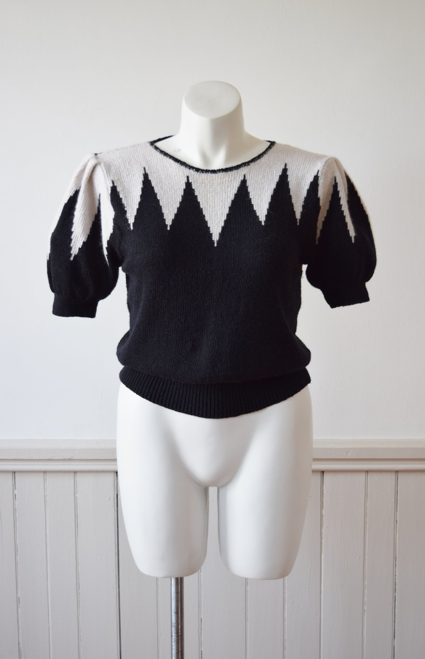 Deco Puff Sleeve Knit Top | 1980s | L