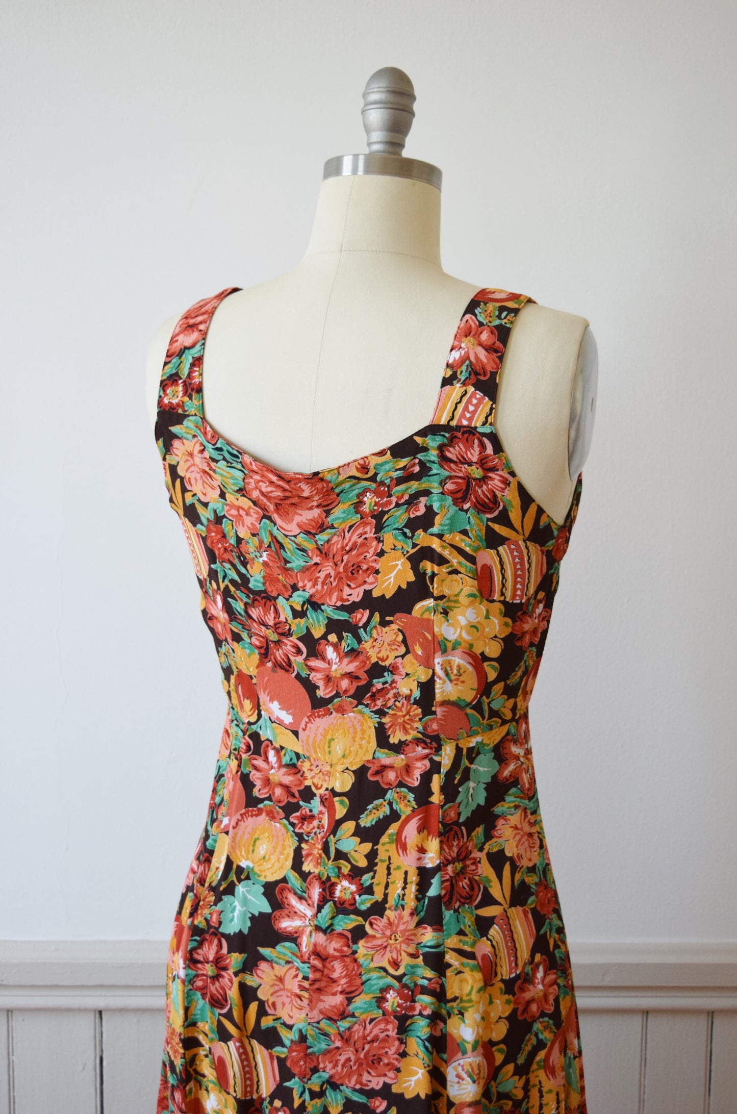 Vintage Repro Novelty Print Fruit and Flowers Sundress by Loco Lindo