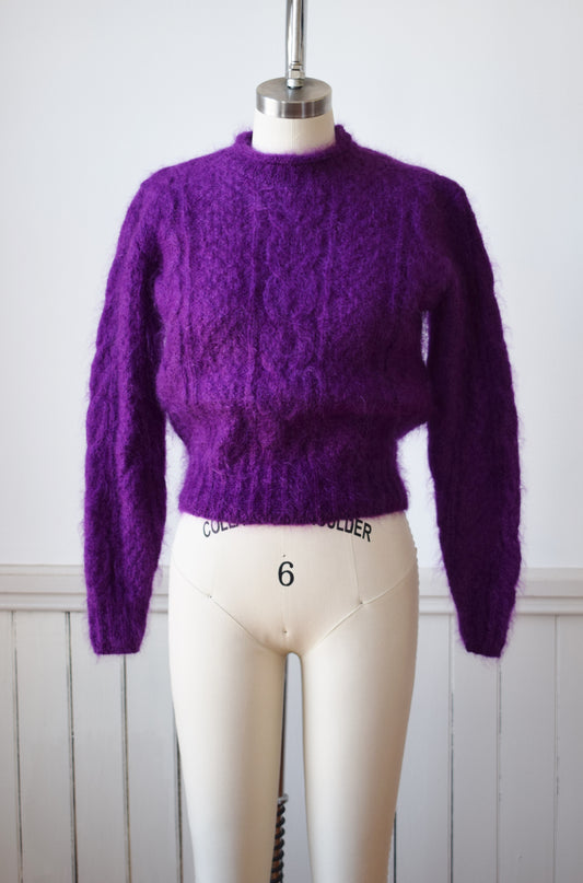 Purple Mohair Cropped Cable Knit by United Colors of Benetton | S/M