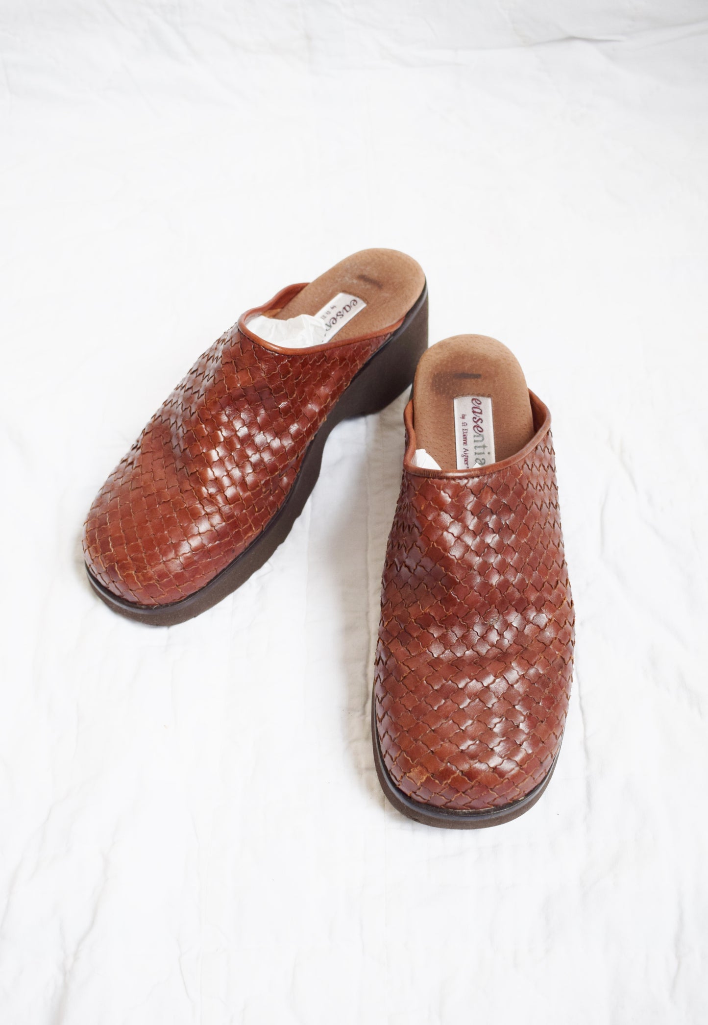 Vintage Woven Leather Chunky Clogs | US 7