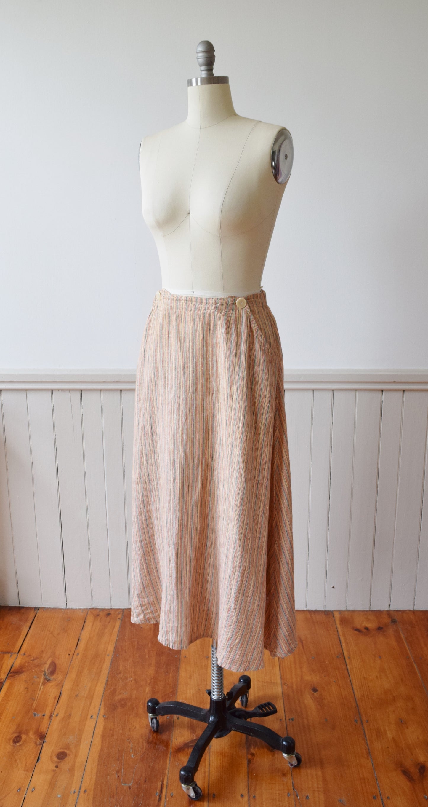 Woven Stripe Linen Skirt by Flax | M