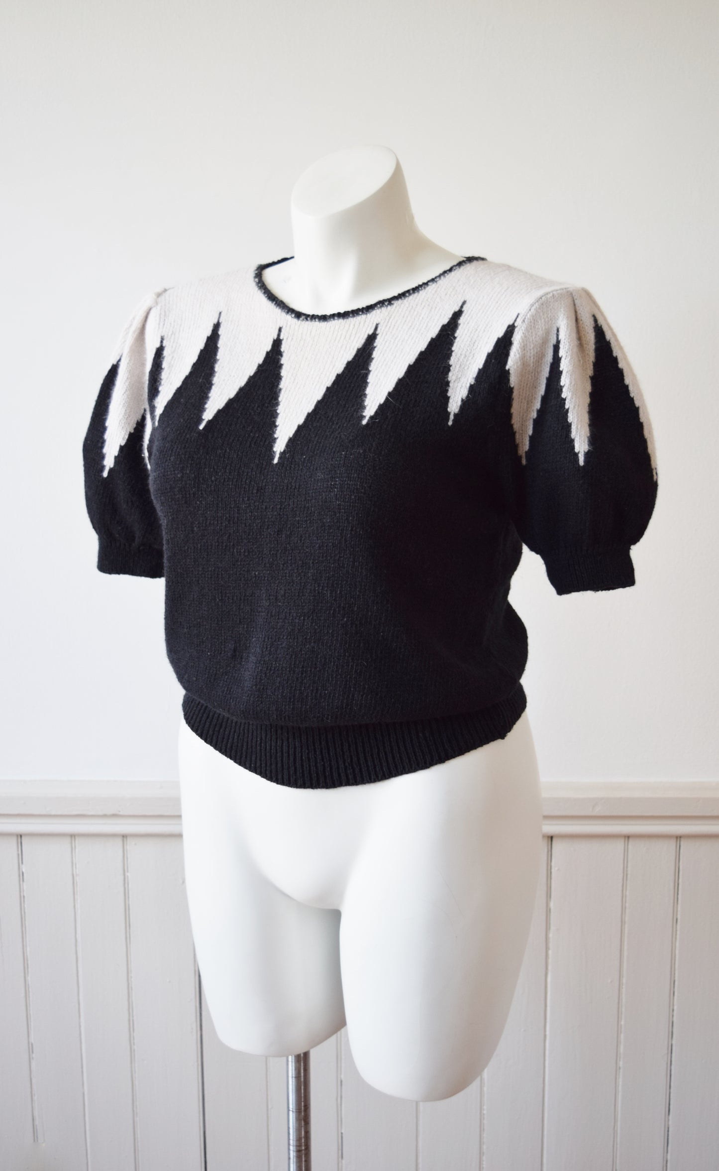 Deco Puff Sleeve Knit Top | 1980s | L
