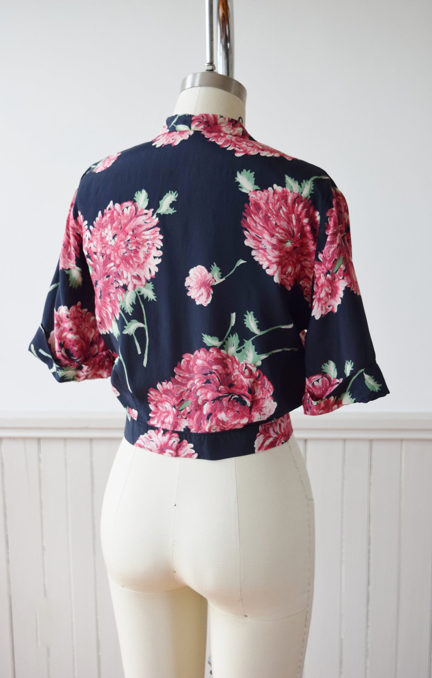1940s Chrysanthemum Print Blouse | XS
