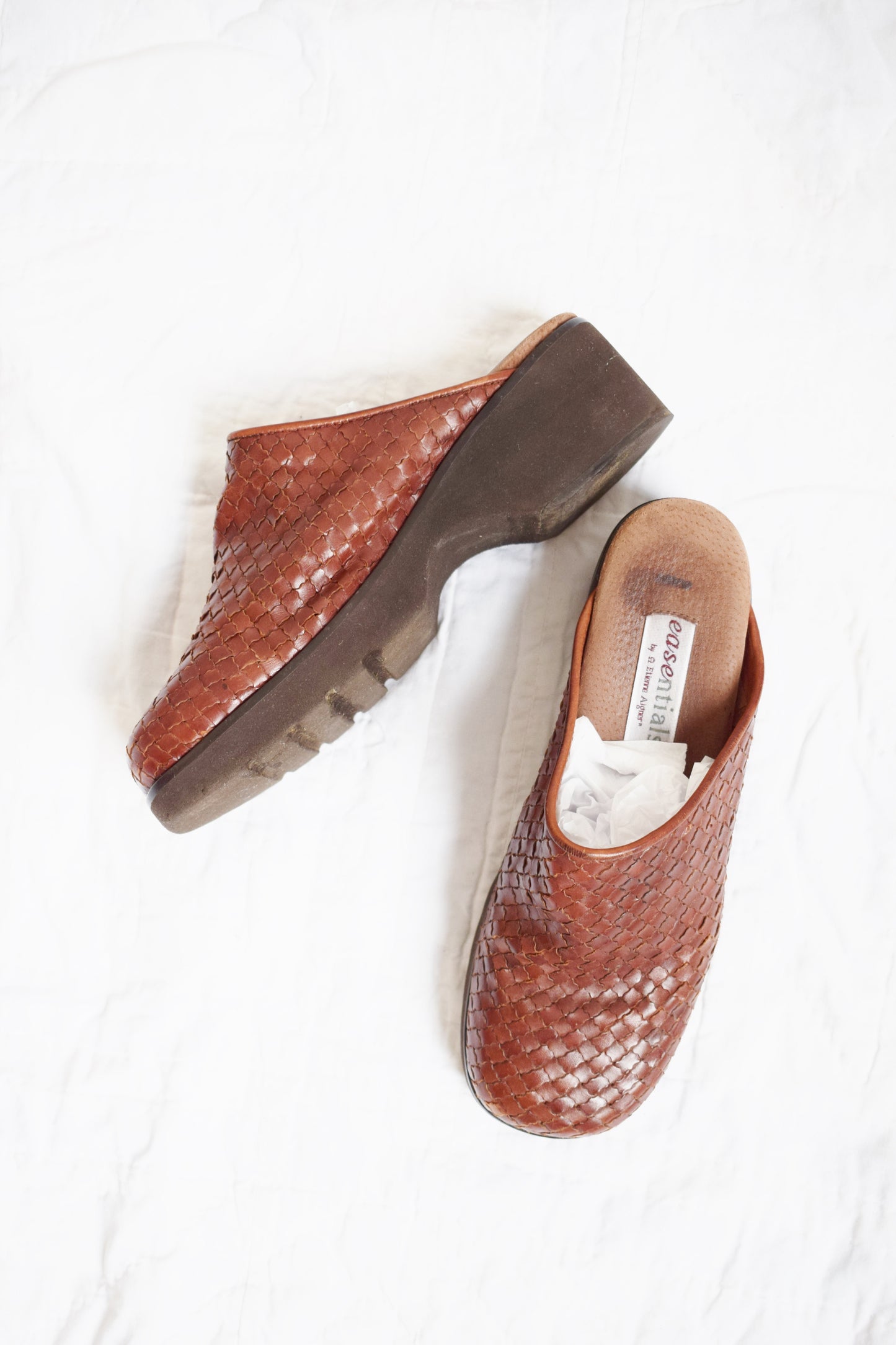 Vintage Woven Leather Chunky Clogs | US 7