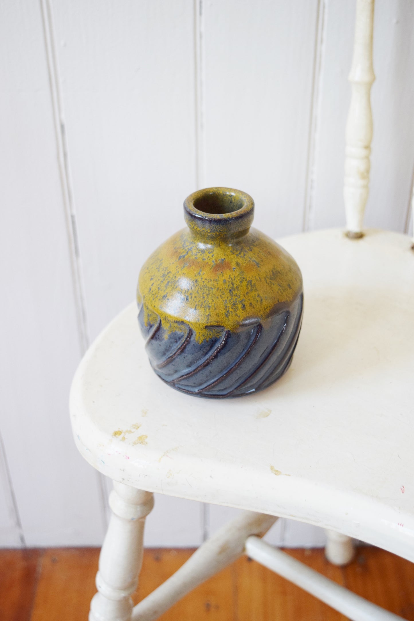 Vintage Glazed Stoneware Bud Vase | Artist Signed