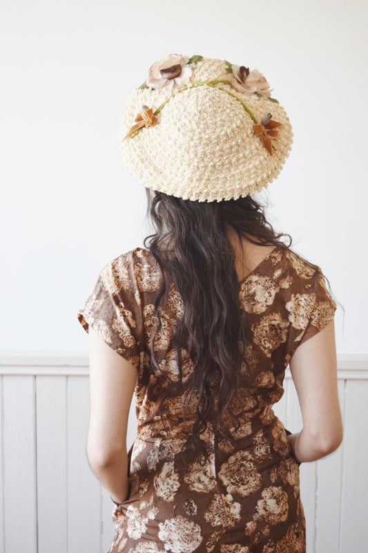 Rafia + Floral Brimmed Hat | 1950s