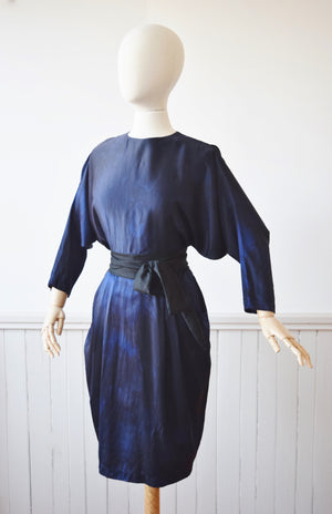 Dusky Blue Silk Open Back Dress | L