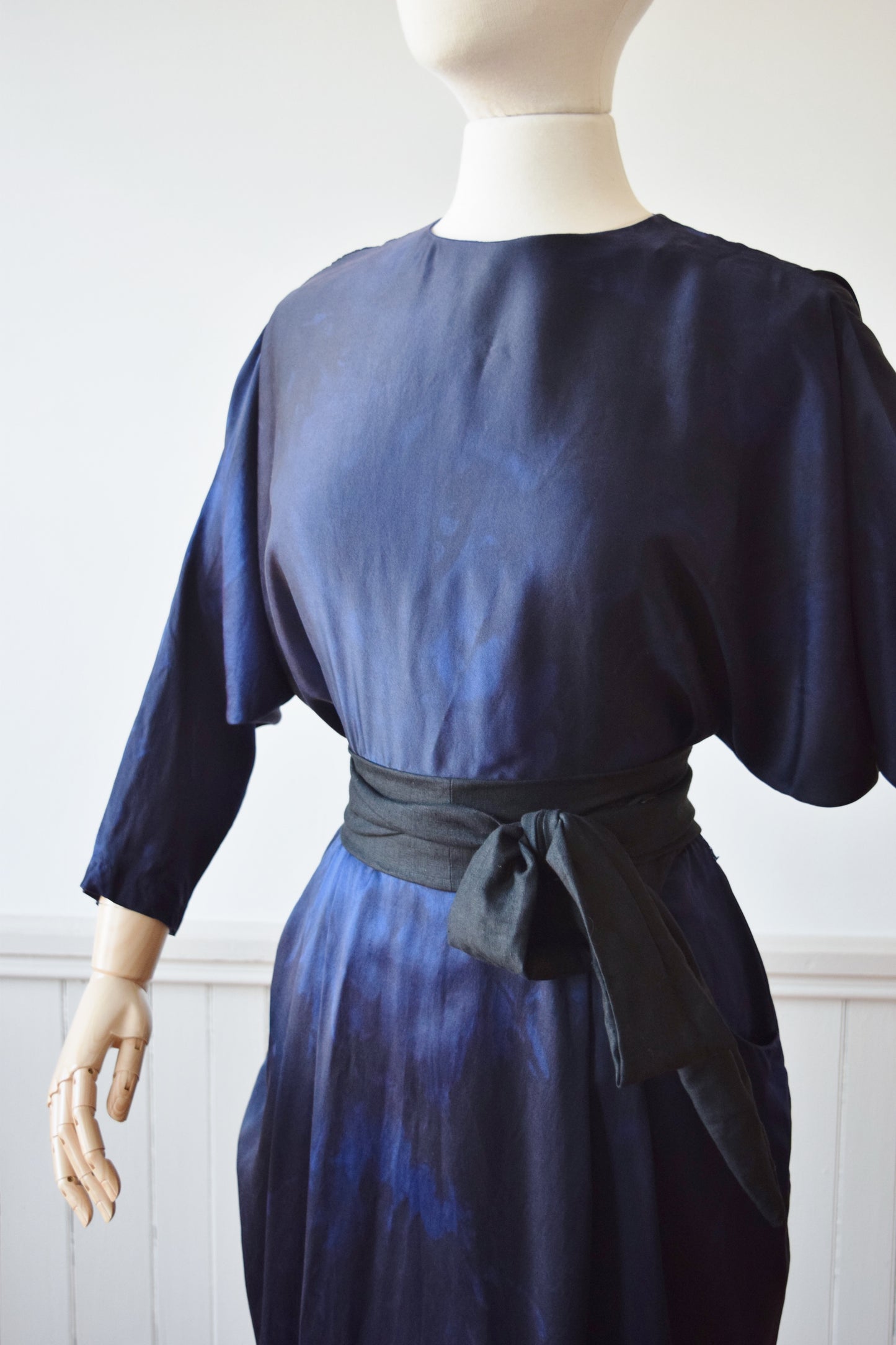 Dusky Blue Silk Open Back Dress | L