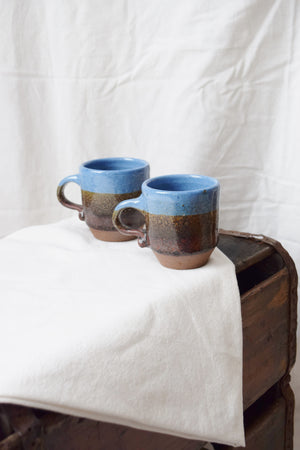Pair of Hand Cast Striated Glaze Stoneware Mugs