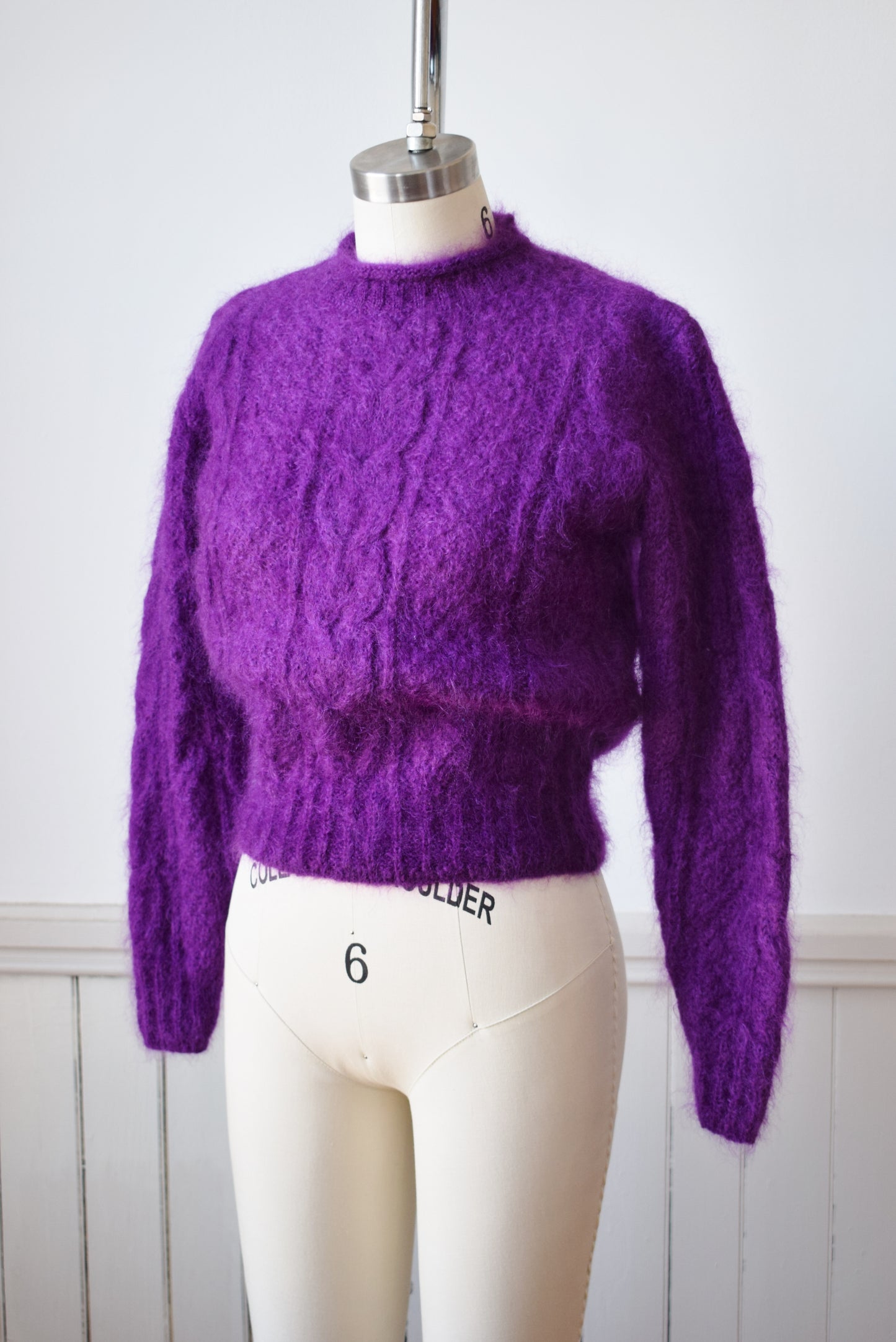 Purple Mohair Cropped Cable Knit by United Colors of Benetton | S/M