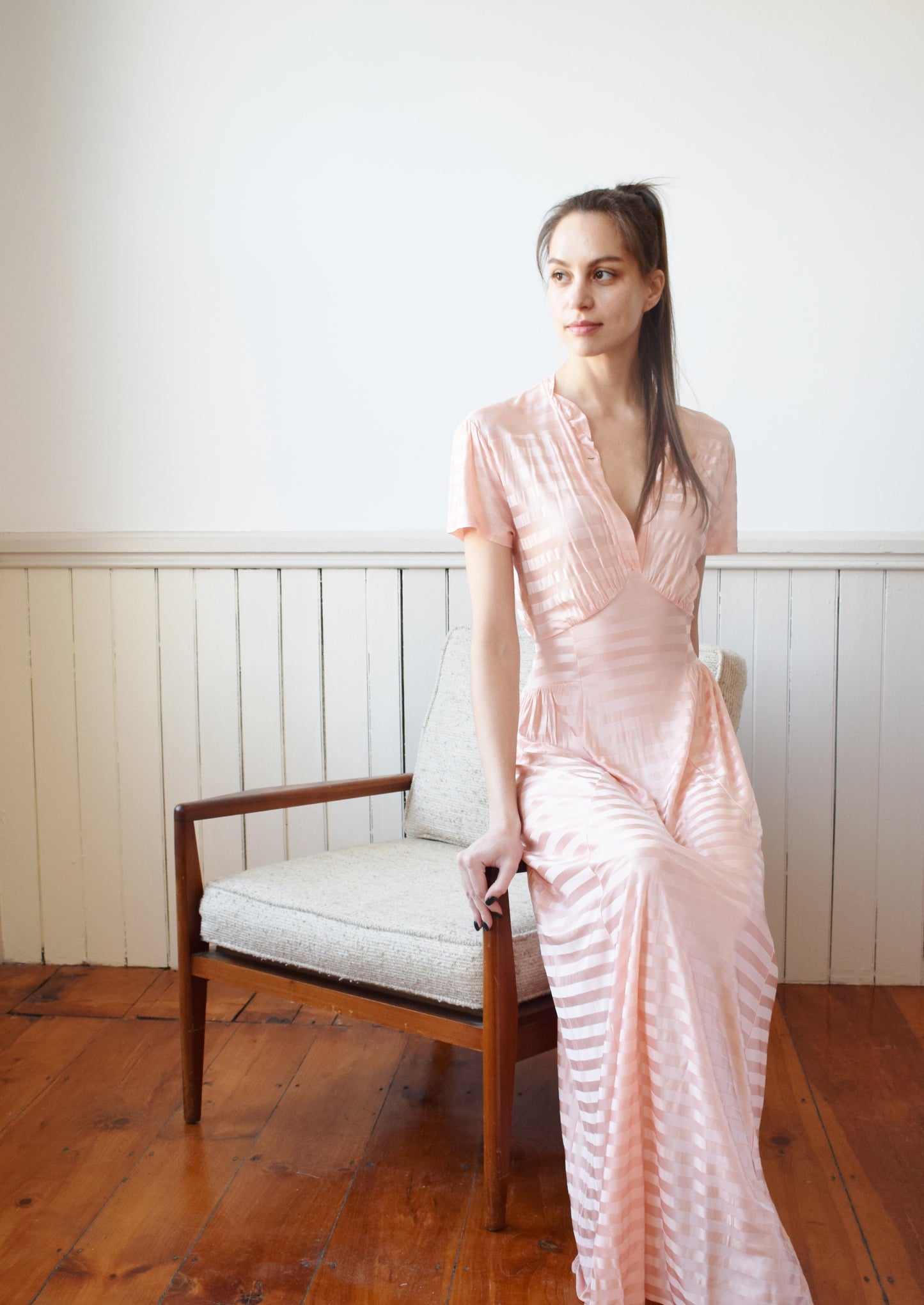 1940s Pink Striped Knit Dress | XS/S