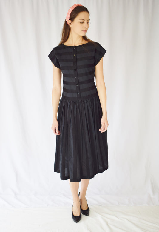 80s Geoffrey Beene Striped Weave Dress | XS