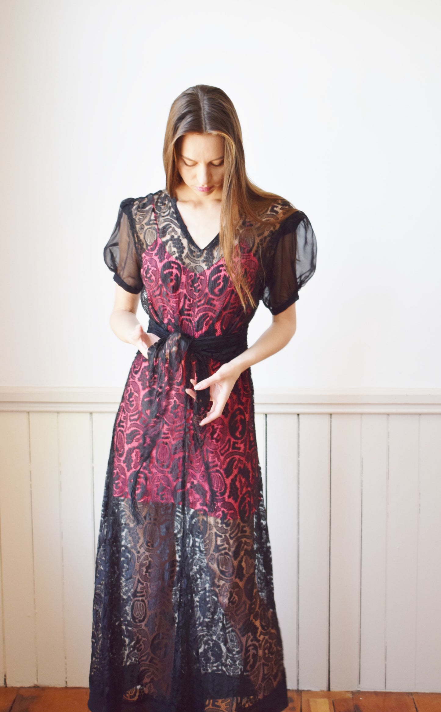 1930s Silk Lace Gown | S/M