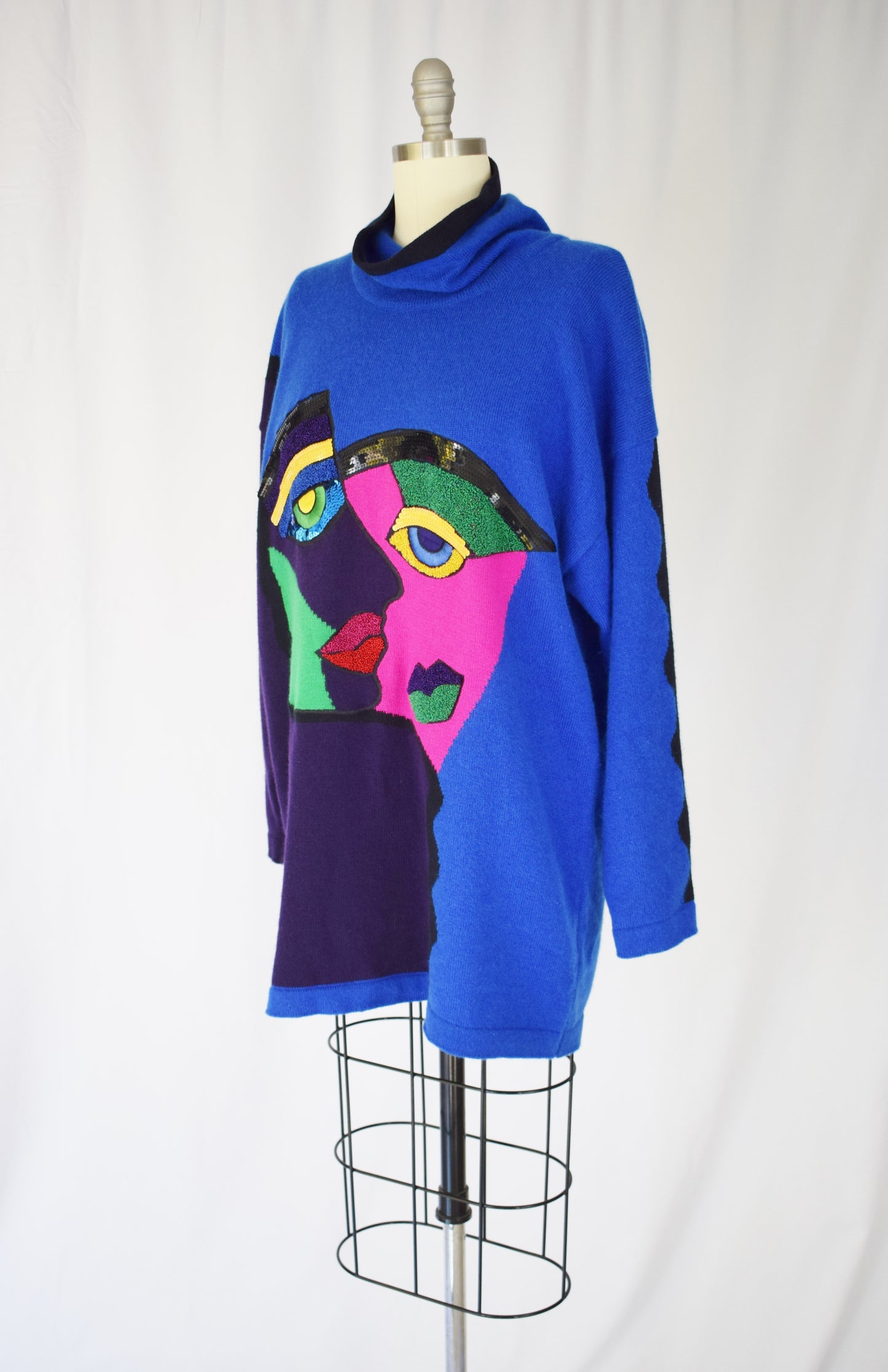 Vintage Abstract Face Wool Sweater by Margaretha Ley for Escada | M/L
