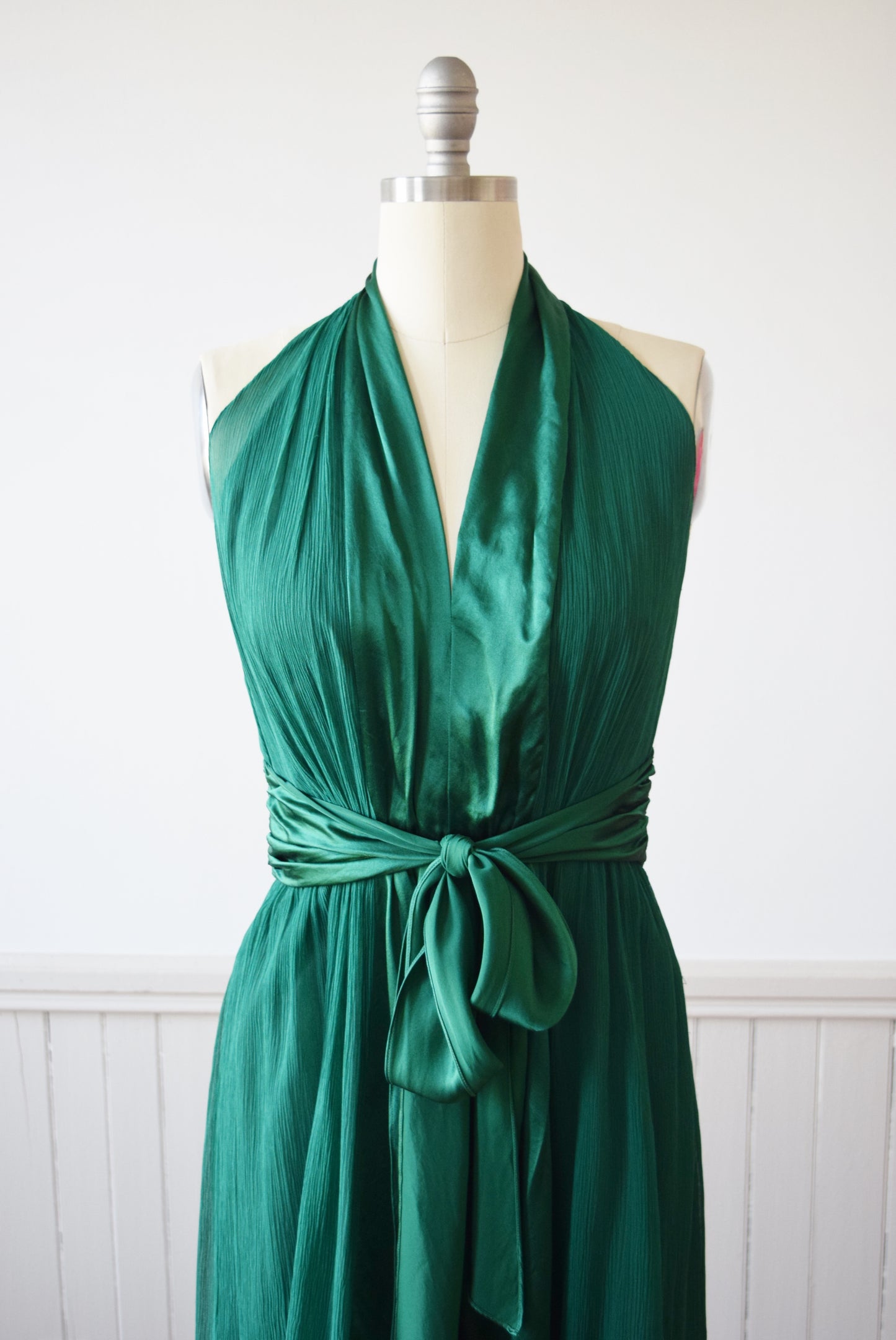 Emerald Green Silk Halter Dress | M