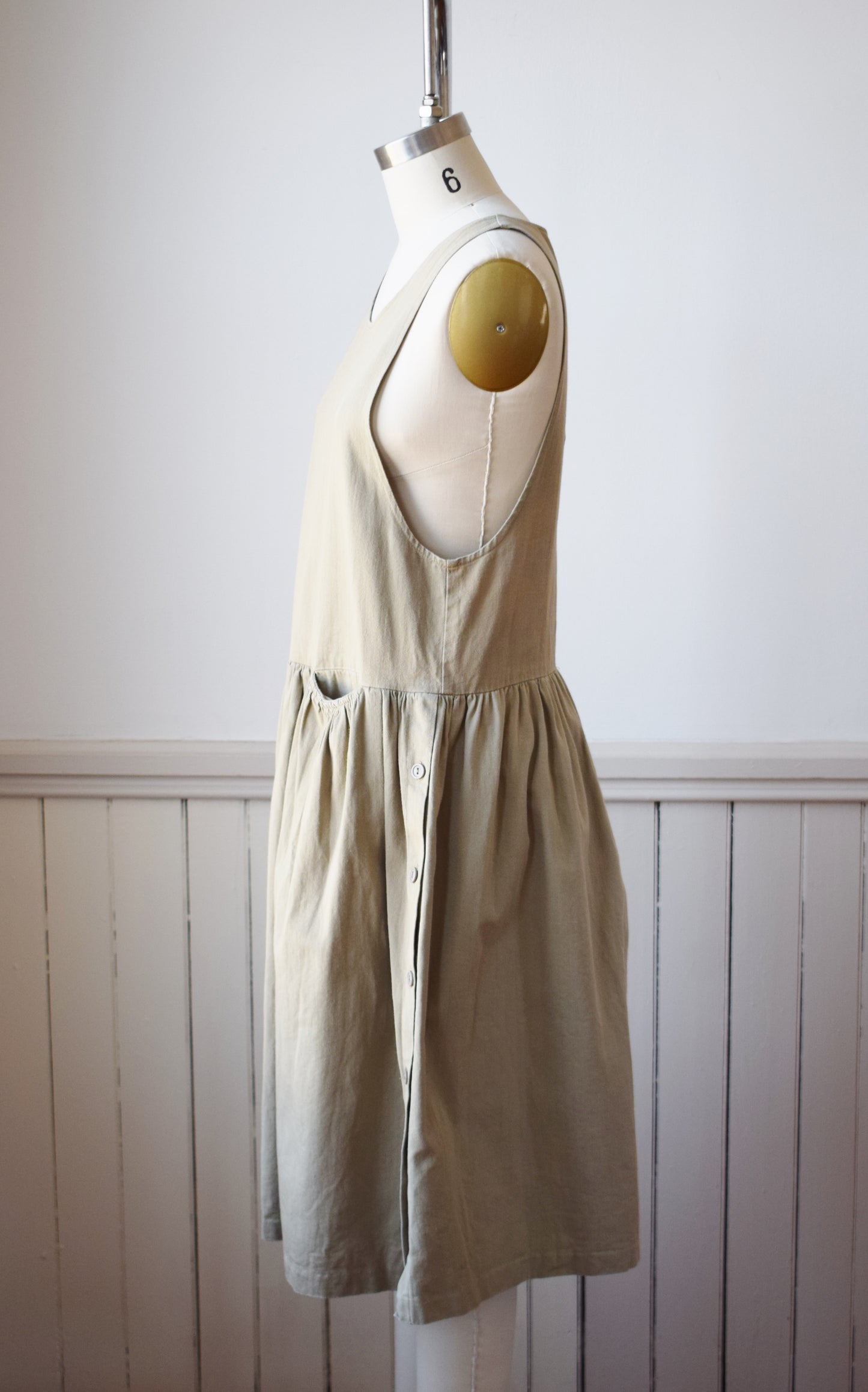 Vintage Khaki Pinafore Dress | XS