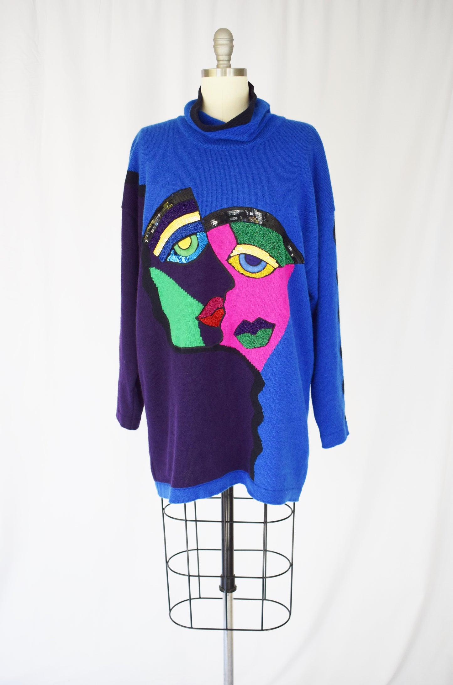 Vintage Abstract Face Wool Sweater by Margaretha Ley for Escada | M/L