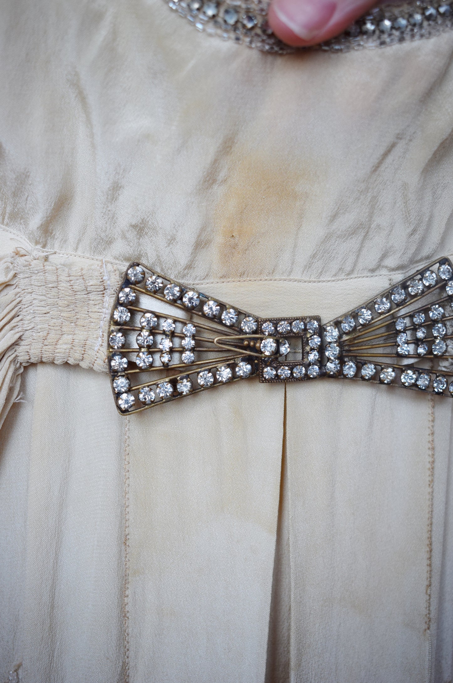 Antique 1920s Silk Satin and Rhinestone Gown | S