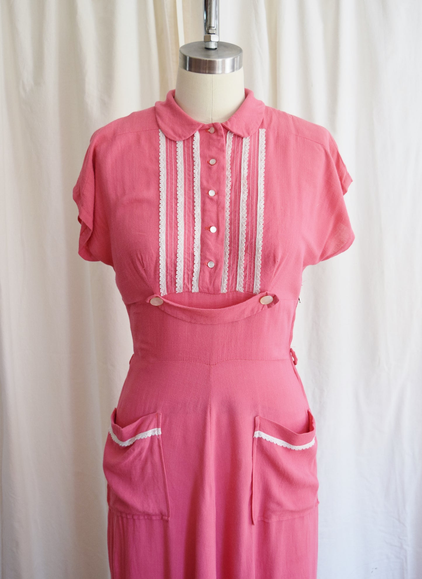 1940s Rosie Pink Rayon Day Dress | Approx. S