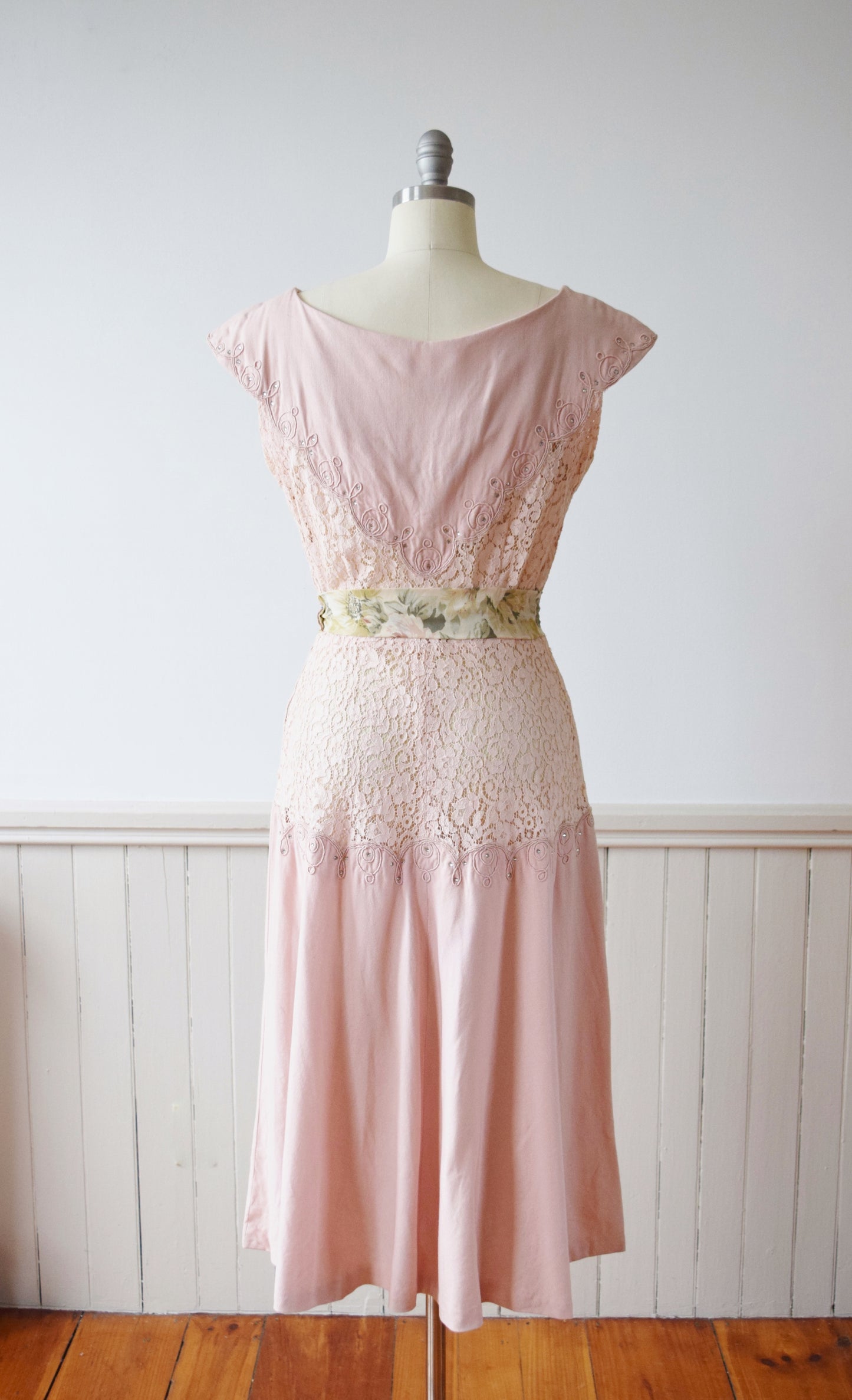 Blush Pink Lace Bodice Dress with Rhinestones | M