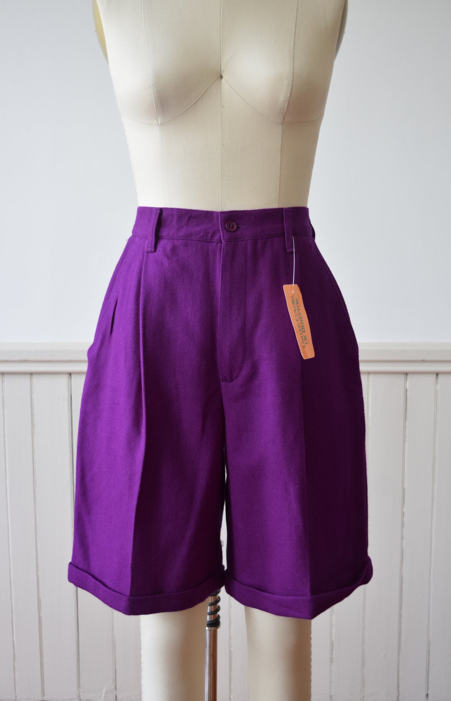 1990s Royal Purple Wool Shorts by United Colors of Benetton | S