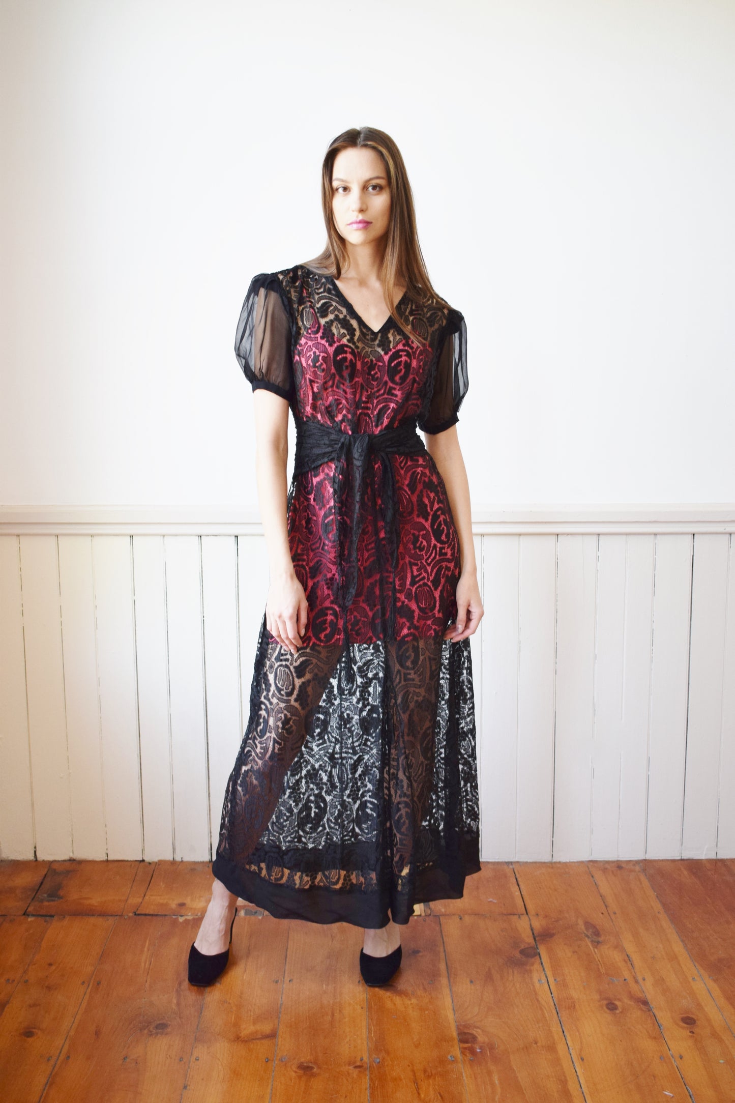 1930s Silk Lace Gown | S/M