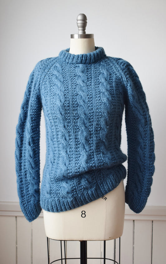 Indigo Dyed Wool Cable Knit Sweater | S/M