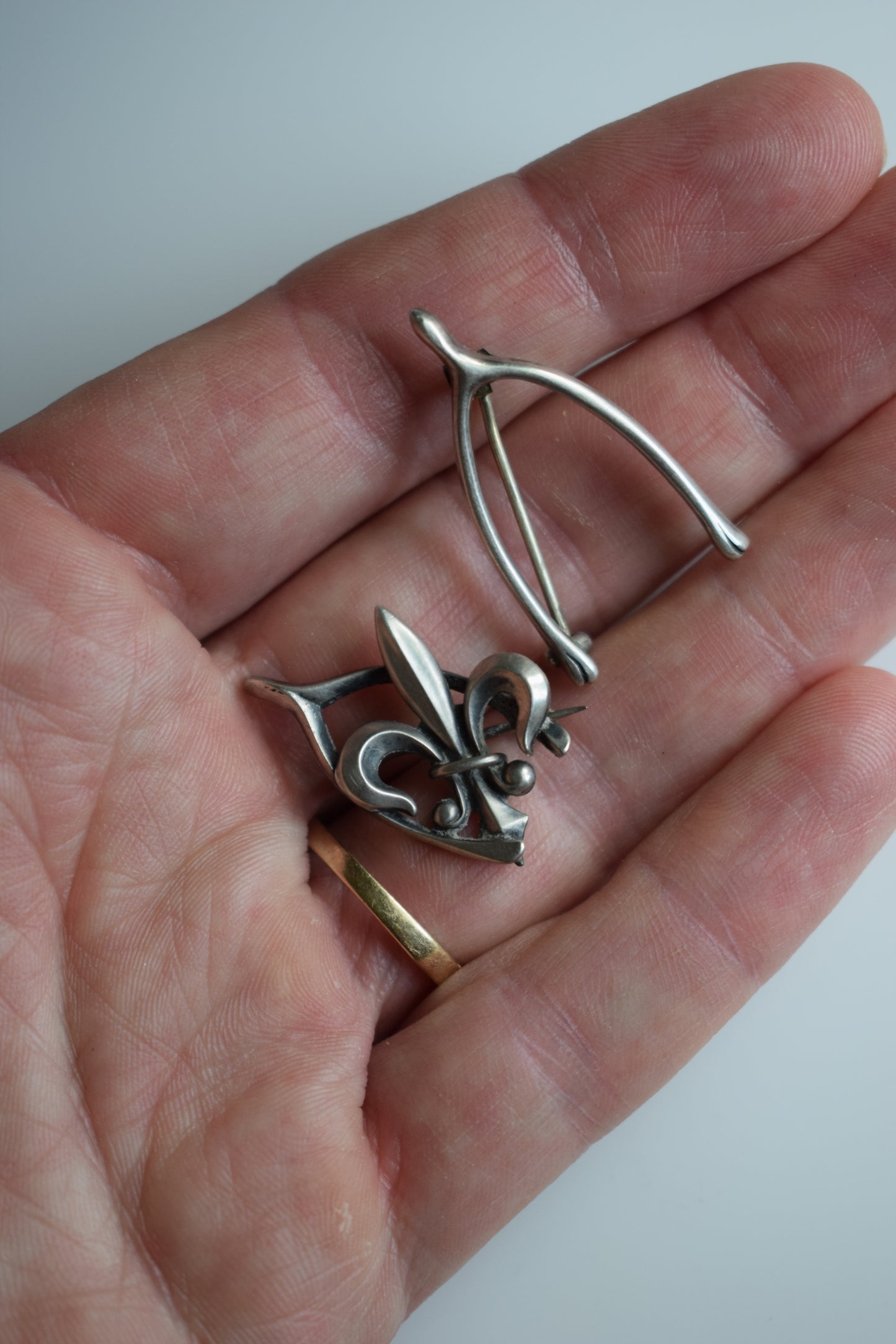Pair of Antique Sterling Silver Wishbone Pins