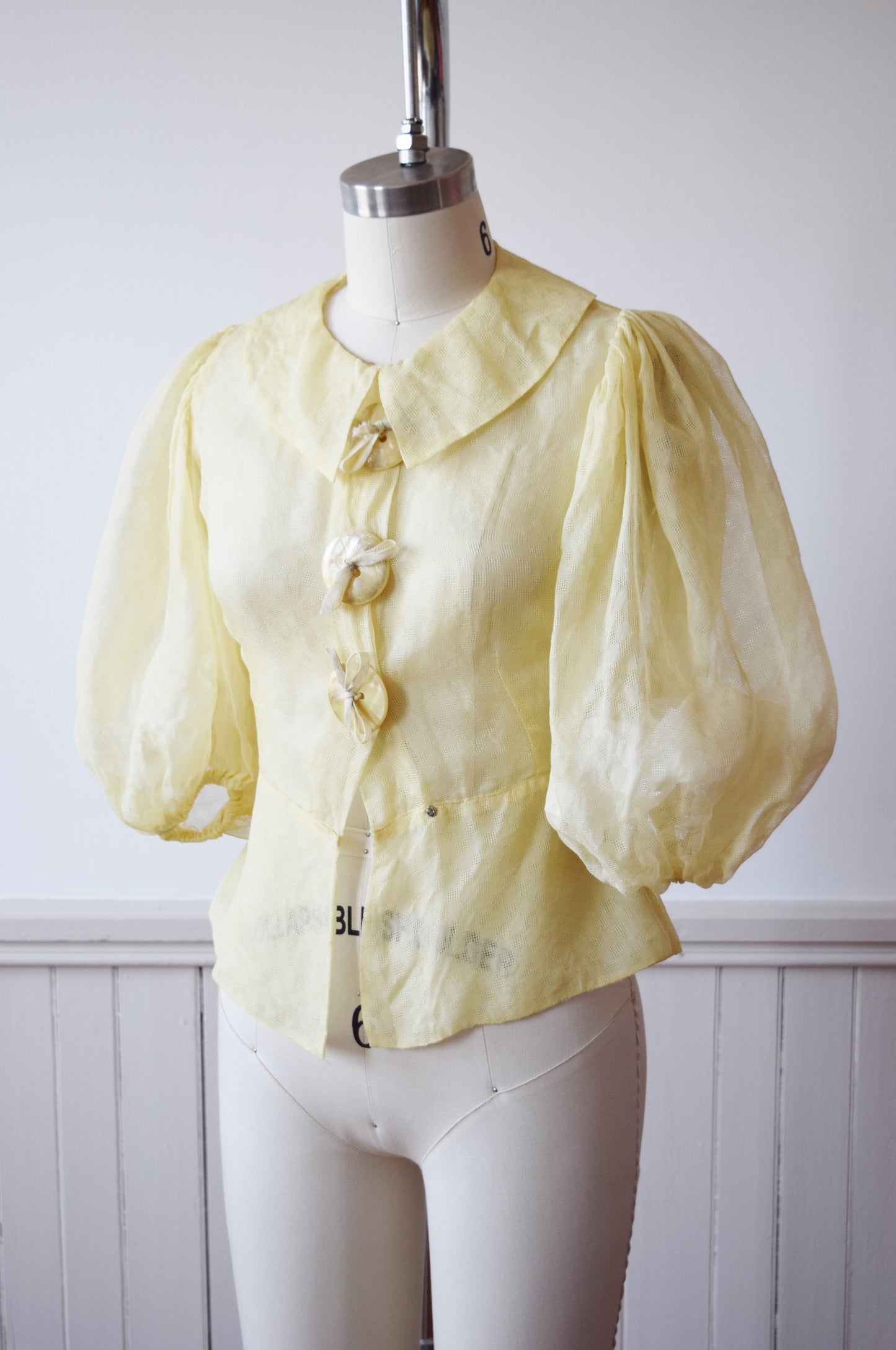 RESERVED Lemon Yellow Puff Sleeve Blouse | 1930s | XXS/XS