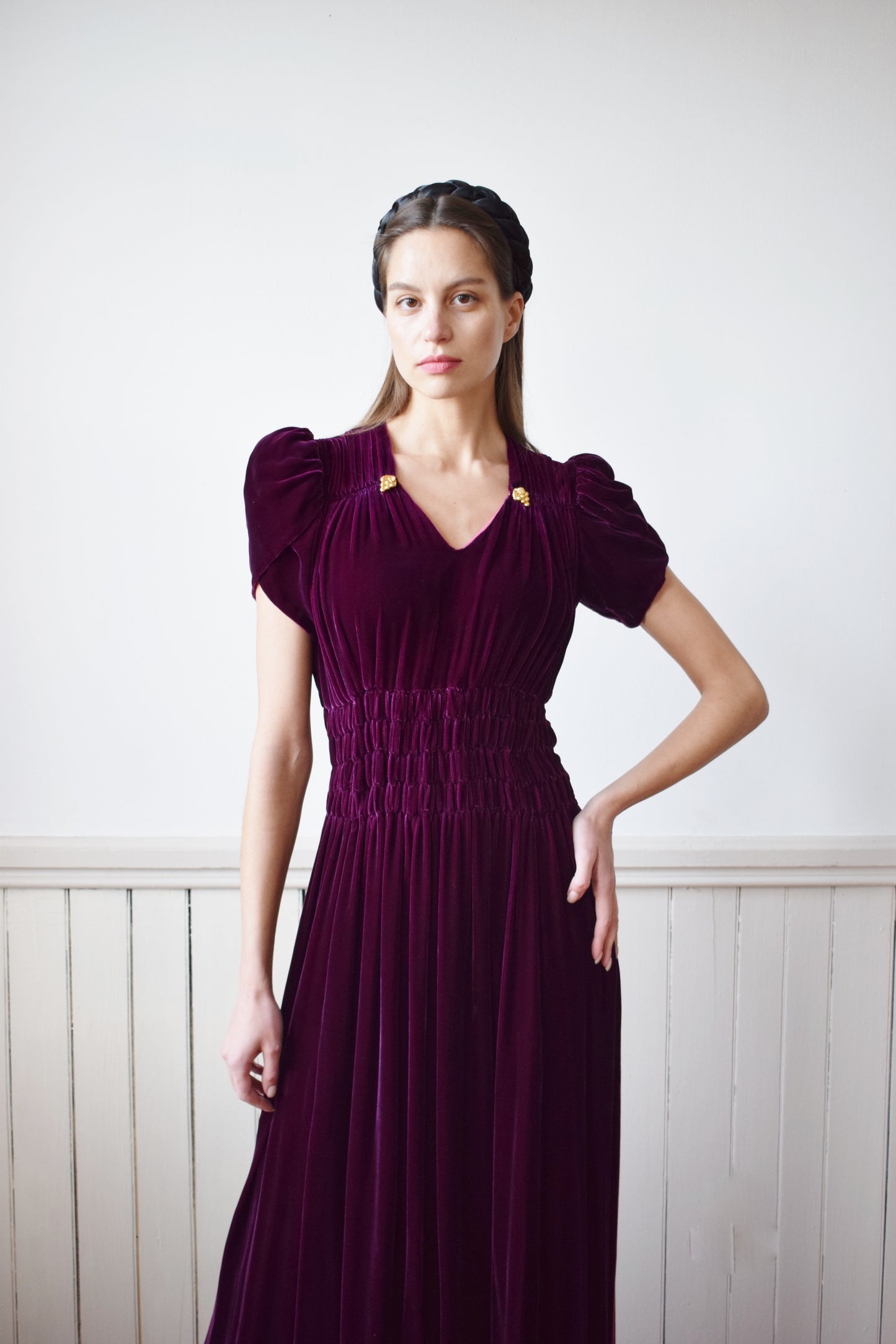 1940s Cabarnet Red Velvet Gown | S