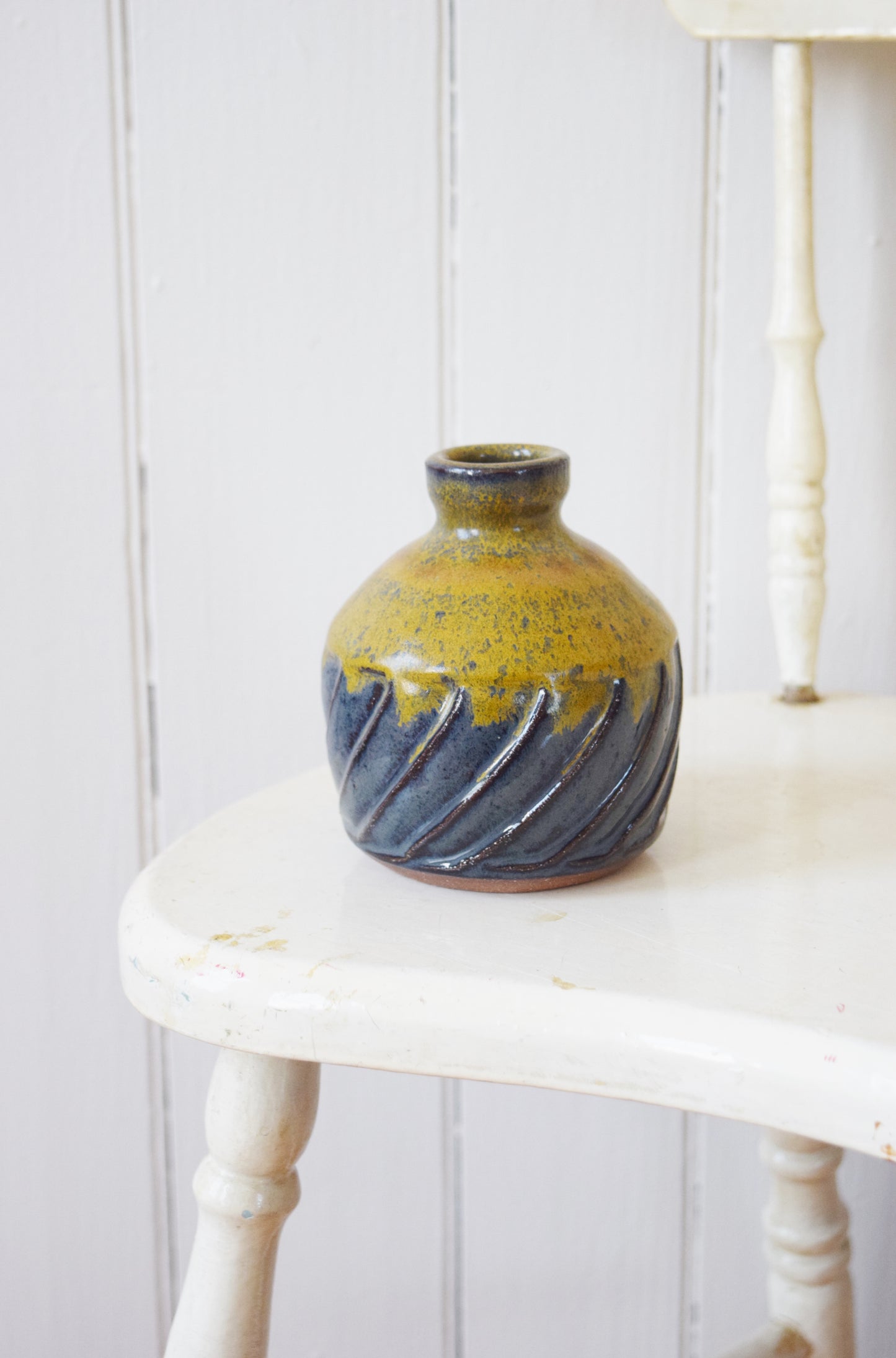 Vintage Glazed Stoneware Bud Vase | Artist Signed