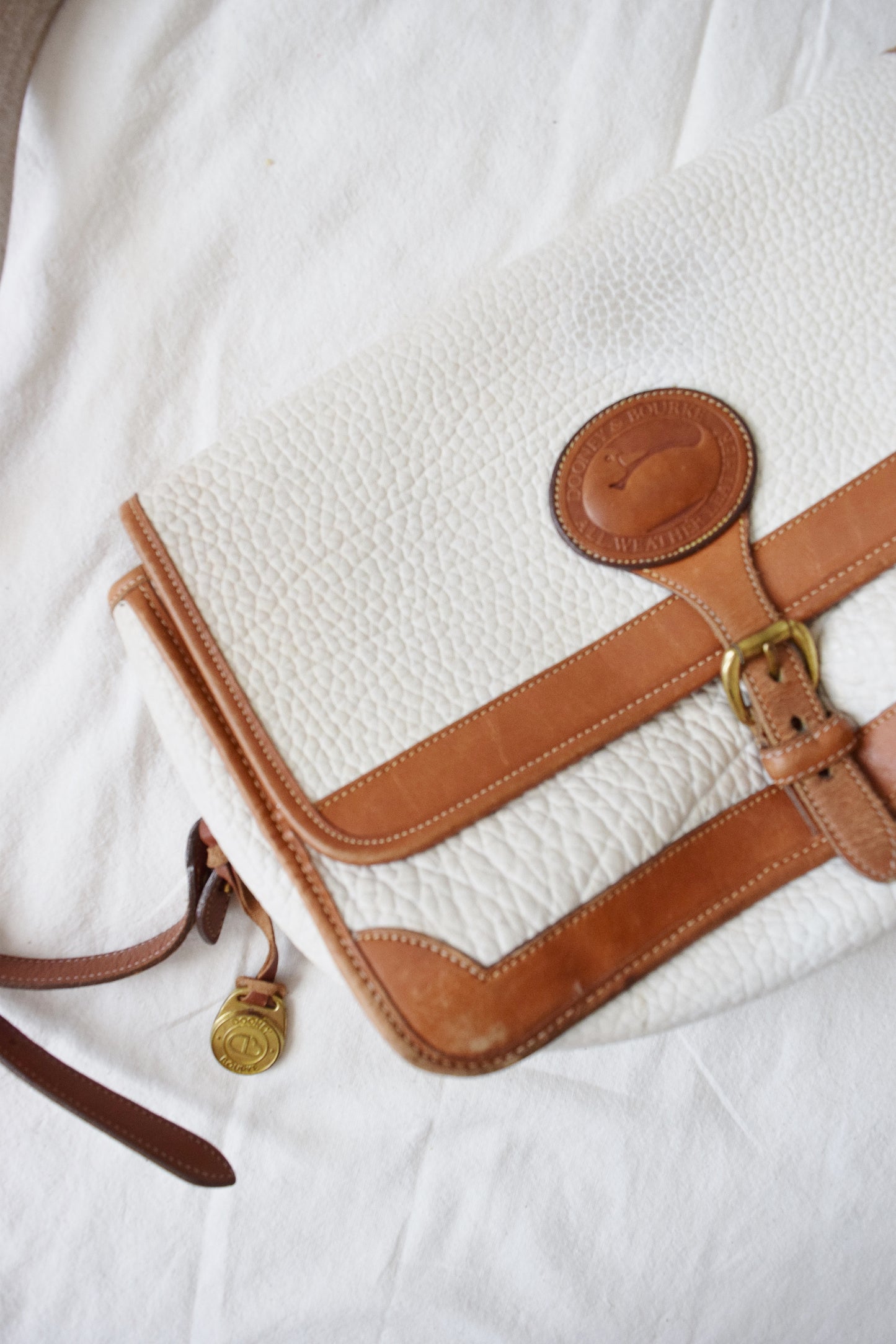 Vintage Dooney & Bourke All Weather Leather Crossbody Bag / Purse in White and British Tan