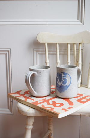 Pair of Vintage Hand-Turned Glazed Ceramic Mugs