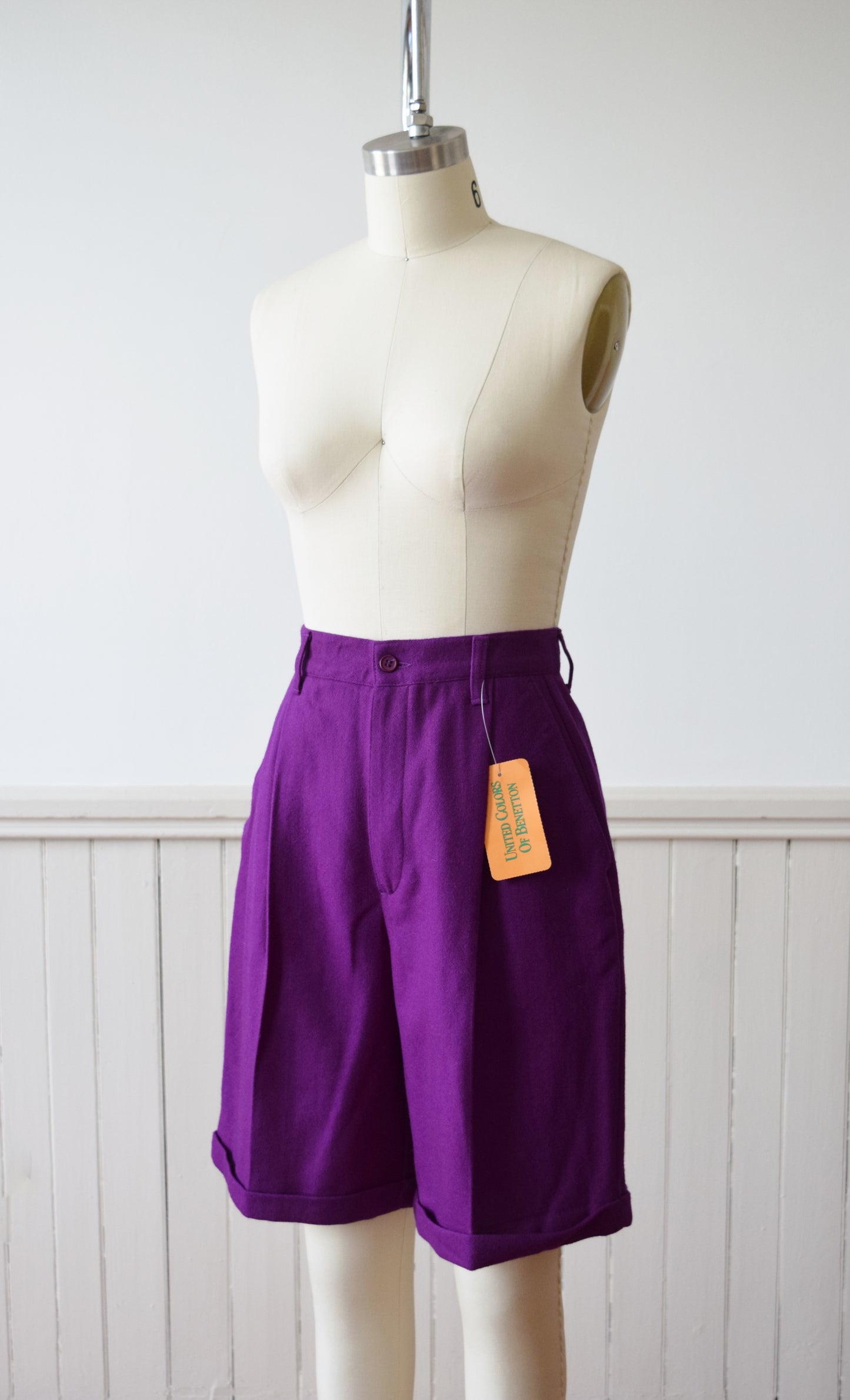 1990s Royal Purple Wool Shorts by United Colors of Benetton | S