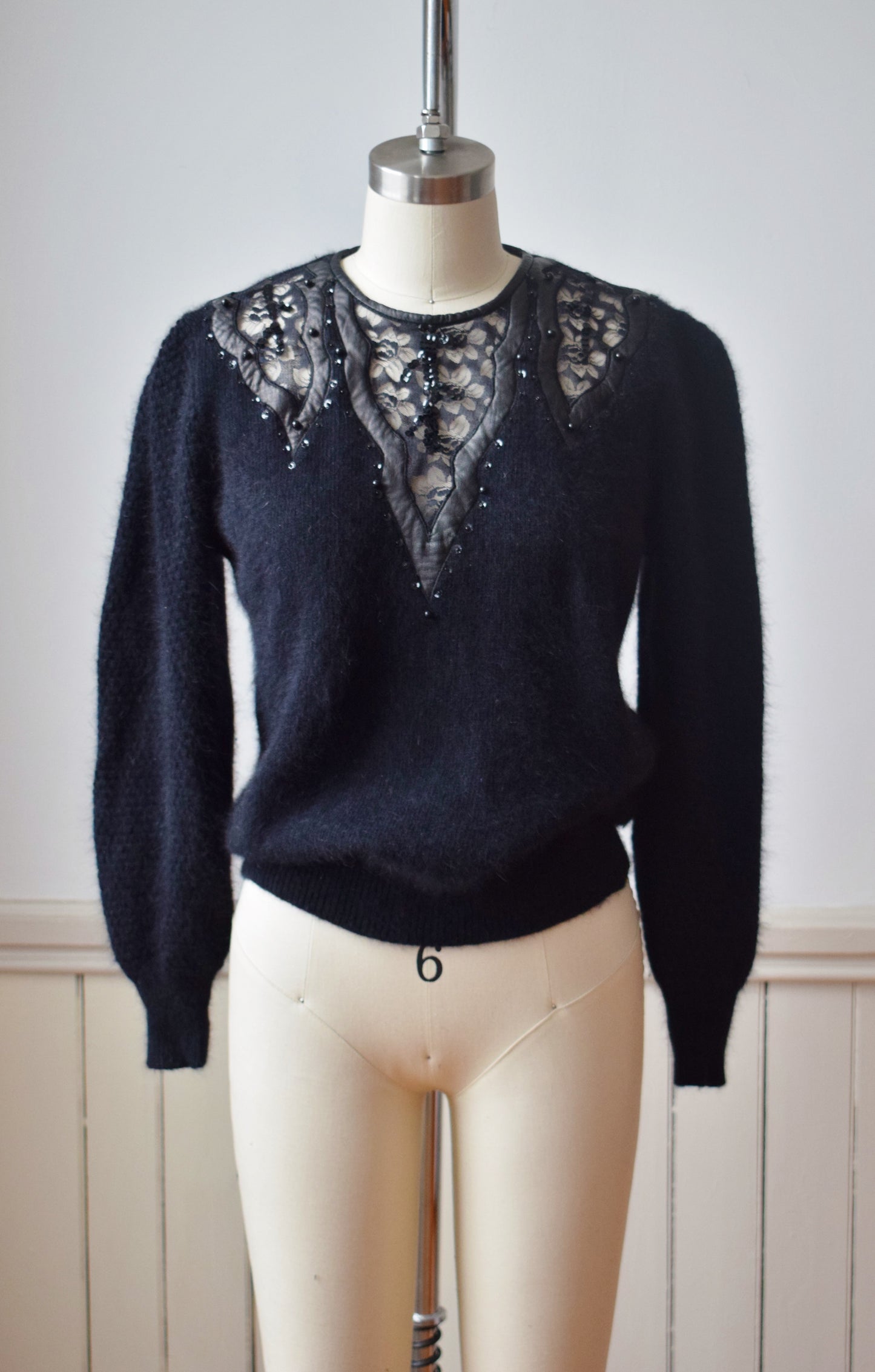 1980s Angora, Leather and Lace Sweater | S/M