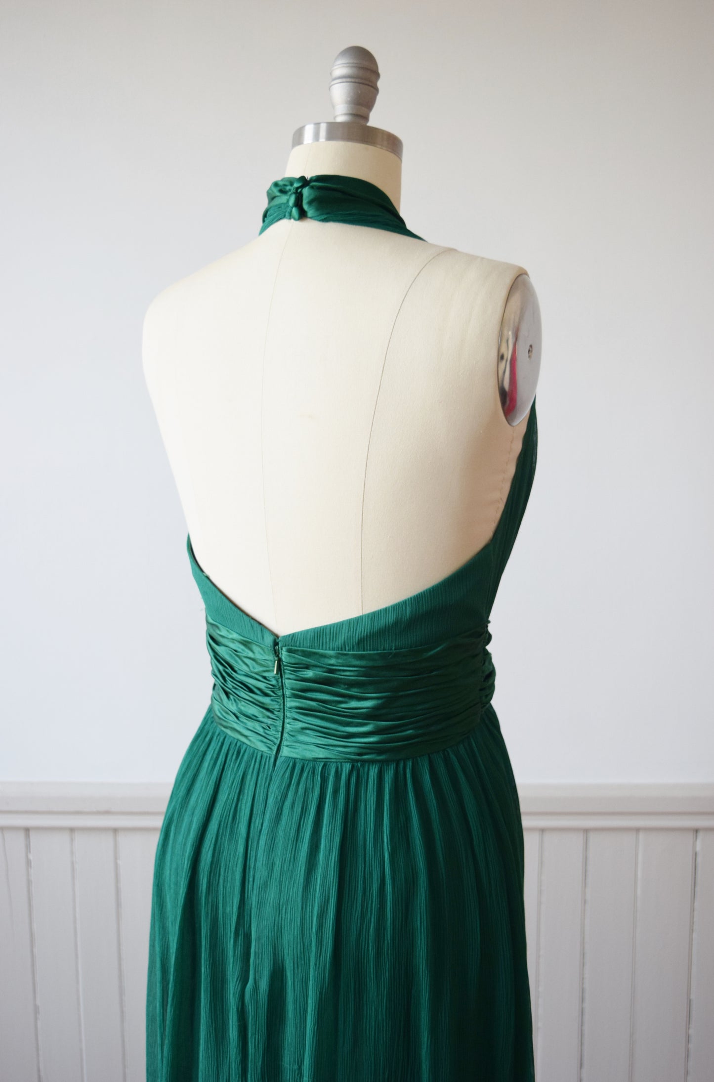 Emerald Green Silk Halter Dress | M