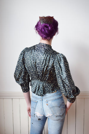 Antique Green Dot Silk Blouse | XS