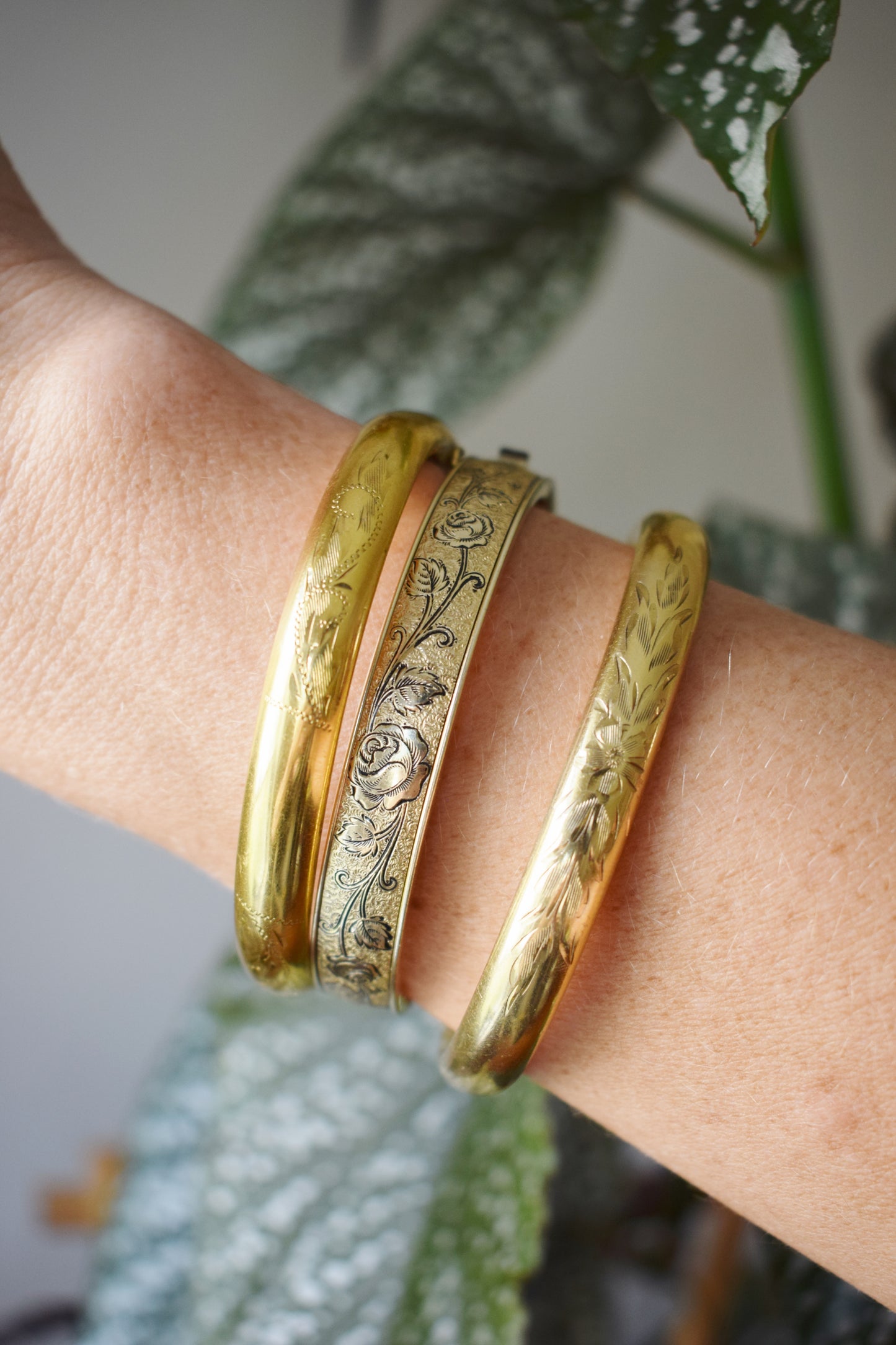 Vintage Gold-filled Bangle Bracelet | Etched Floral Design