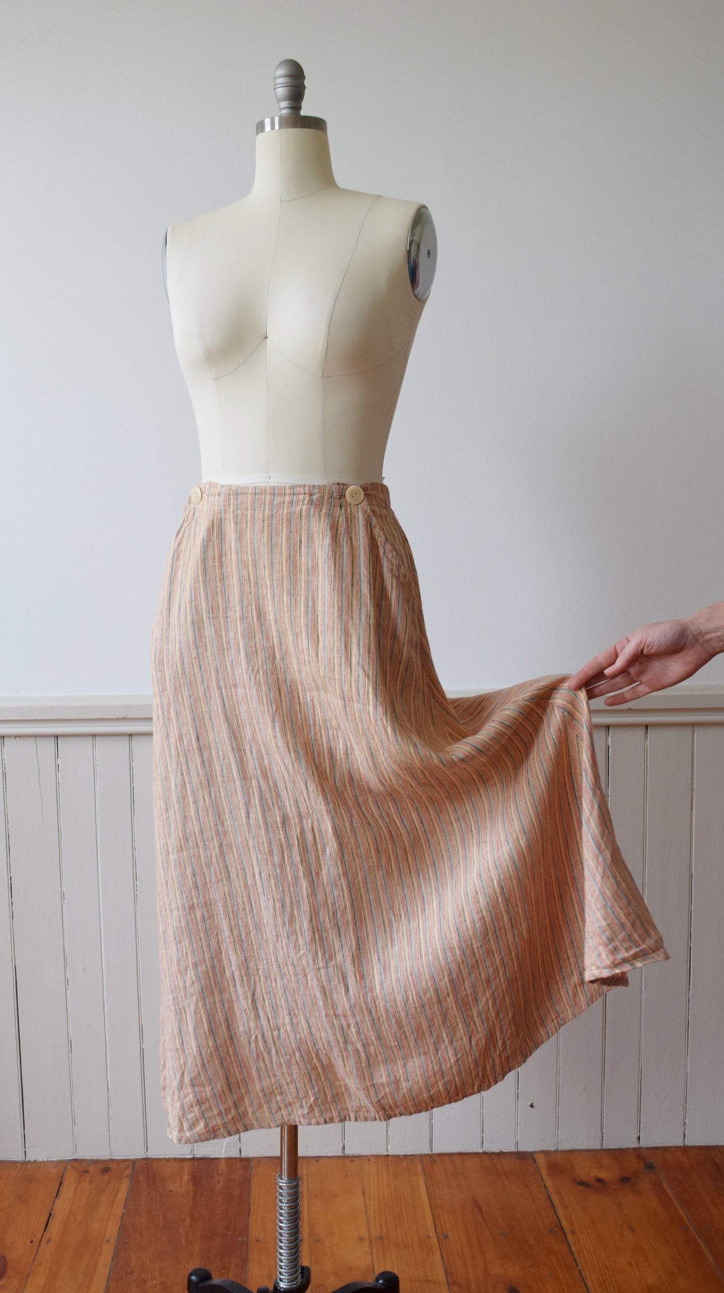 Woven Stripe Linen Skirt by Flax | M