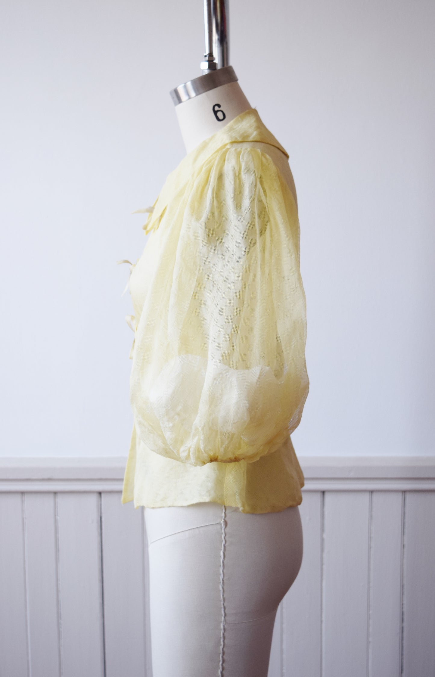 RESERVED Lemon Yellow Puff Sleeve Blouse | 1930s | XXS/XS