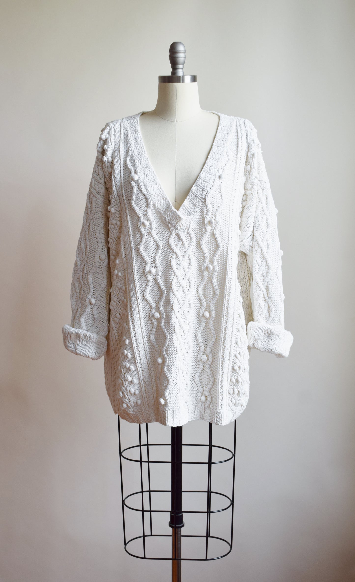 Vintage Popcorn Knit Cotton Pullover | XL