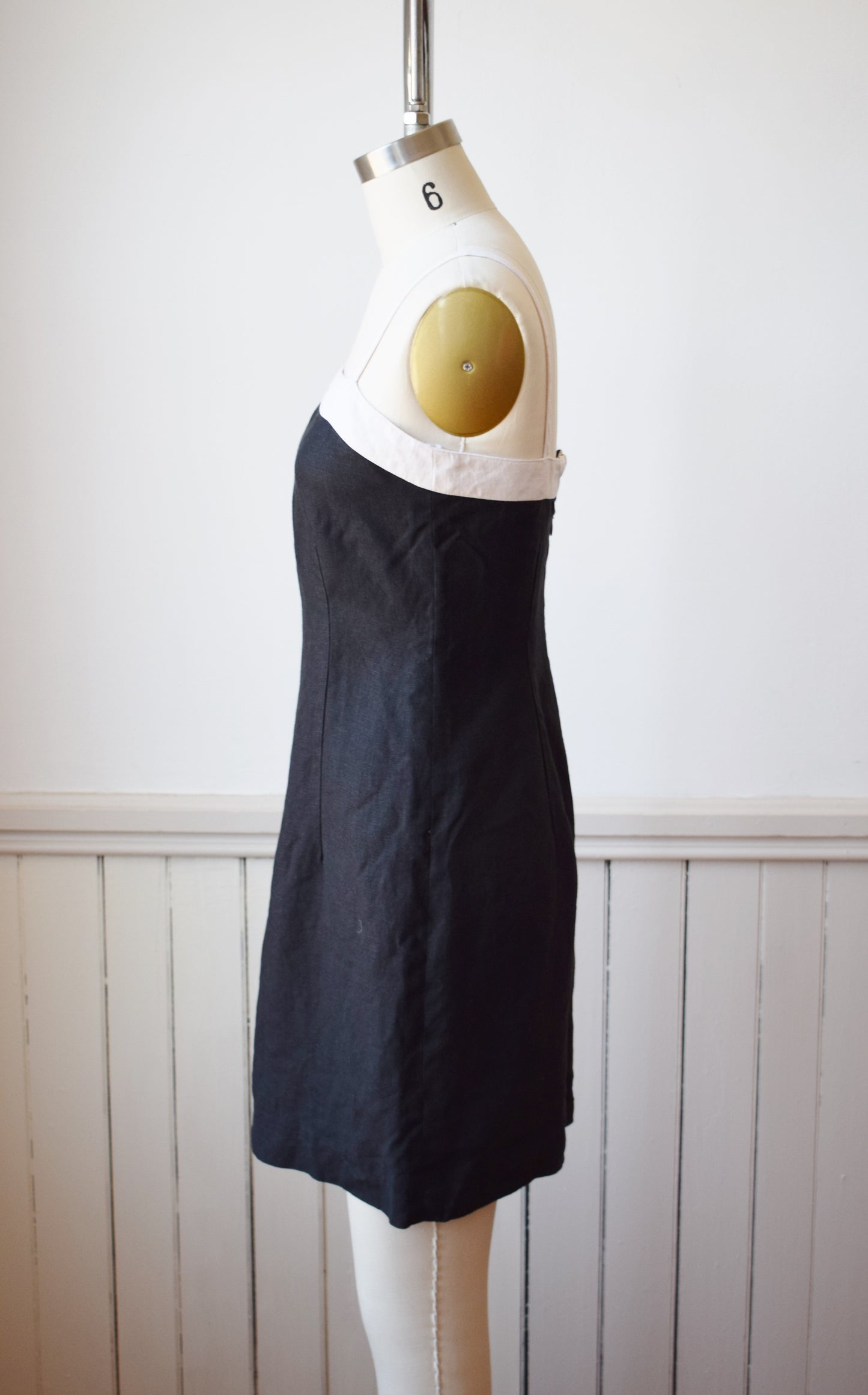 1990s Black and White Linen Mini Dress | XS