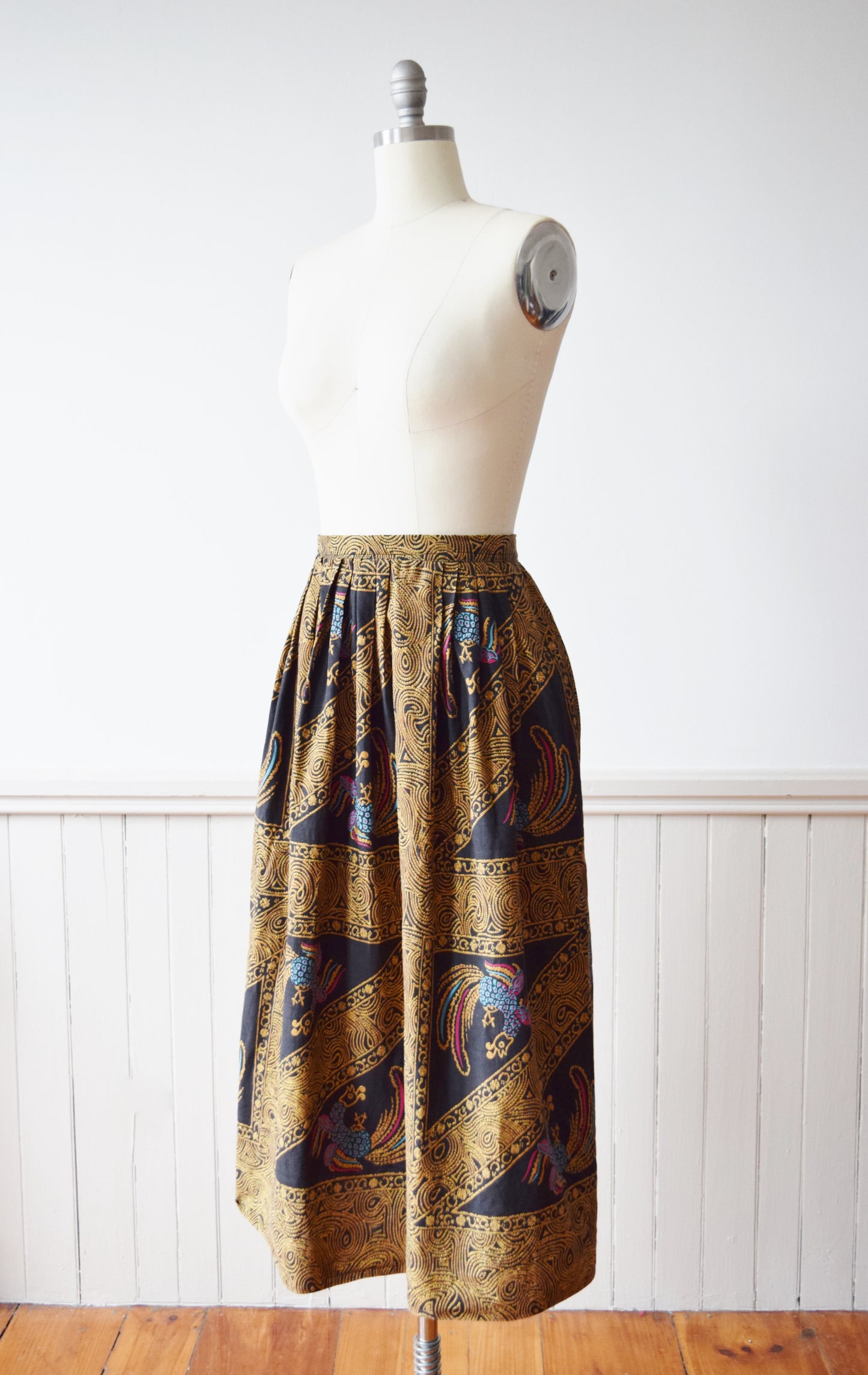 1950s/60s Balinesian Rooster Print Skirt | M