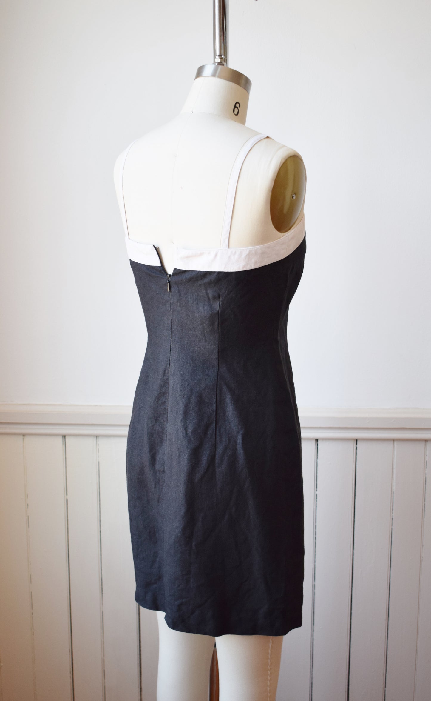 1990s Black and White Linen Mini Dress | XS