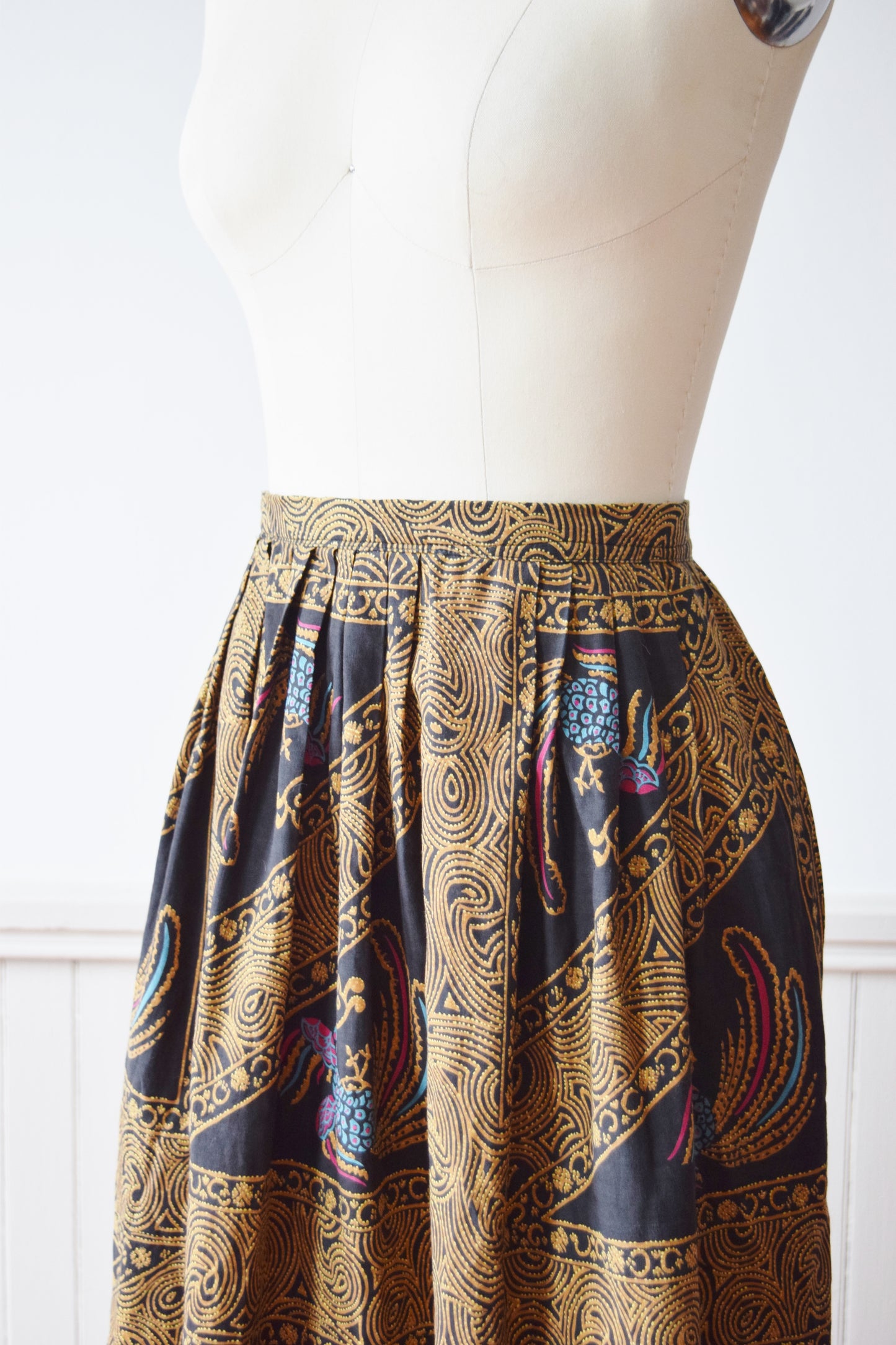 1950s/60s Balinesian Rooster Print Skirt | M