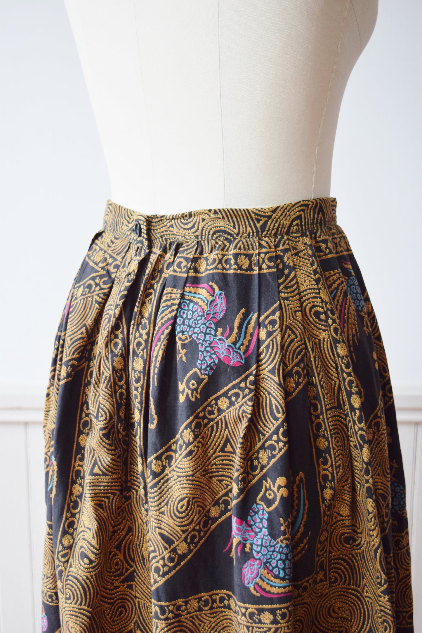 1950s/60s Balinesian Rooster Print Skirt | M