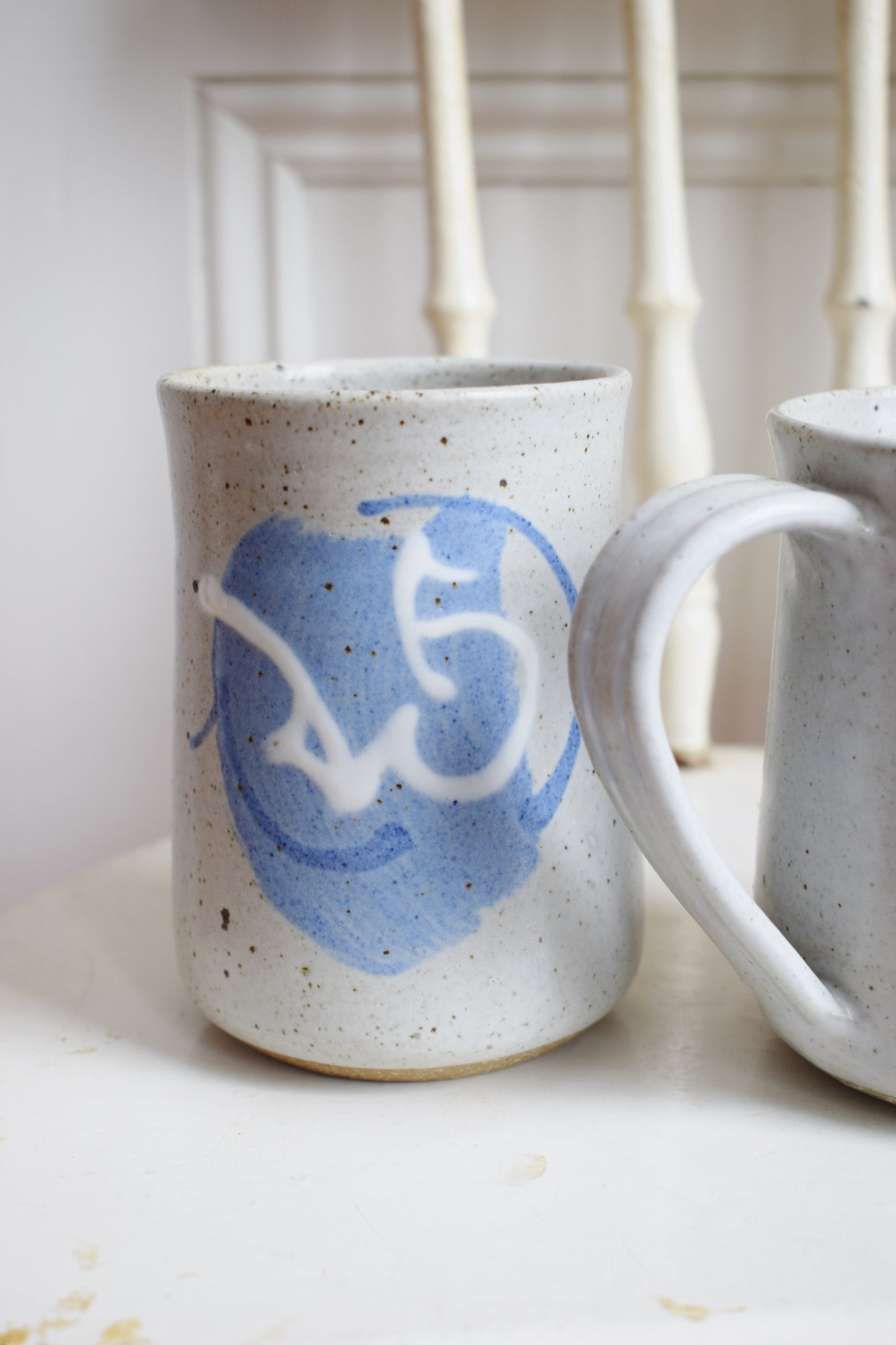 Pair of Vintage Hand-Turned Glazed Ceramic Mugs
