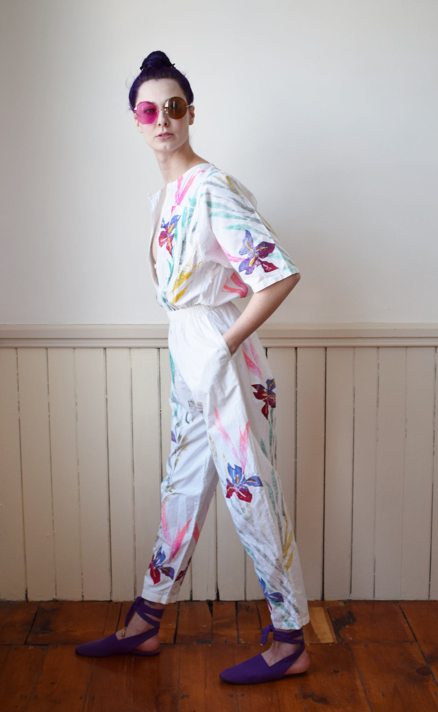 Vintage Iris Hand-Painted Jumpsuit | XS/S